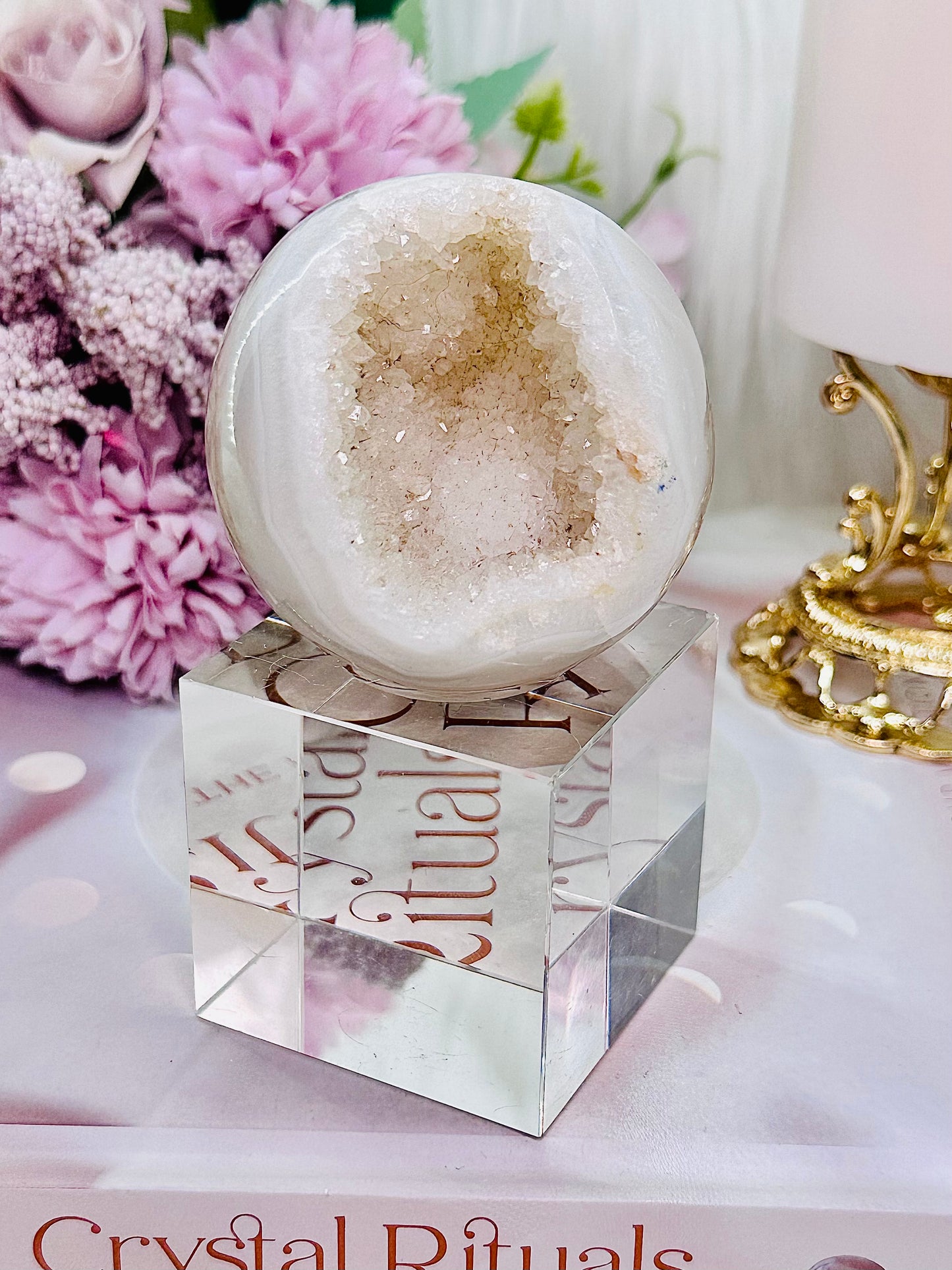 Divinely Angelic Druzy Agate Sphere On Stand (Glass stand in pic is display only)