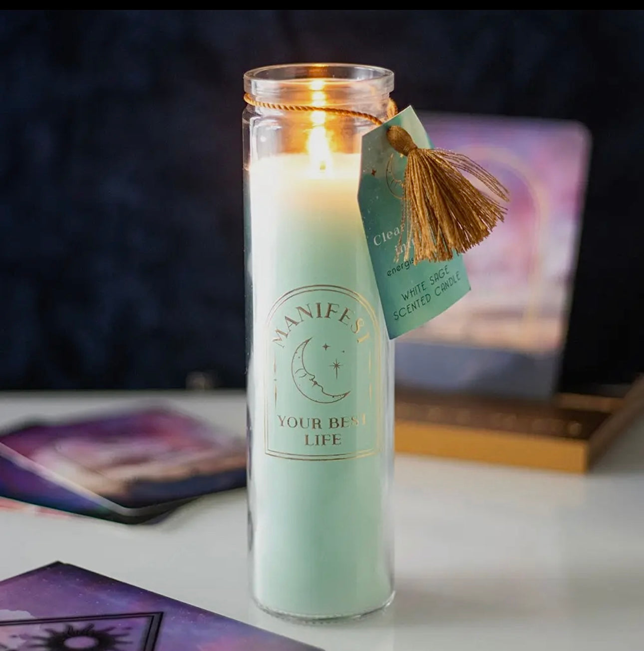 White Sage & Clear Quartz Tube Candle 21cm