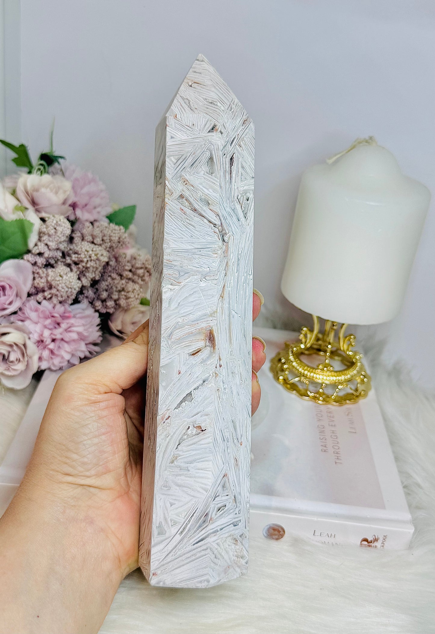 Large White Crazy Lace Agate Tower 23cm 686g