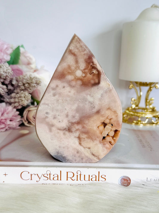 Pink Amethyst Druzy Carved Flame | Freeform 12cm