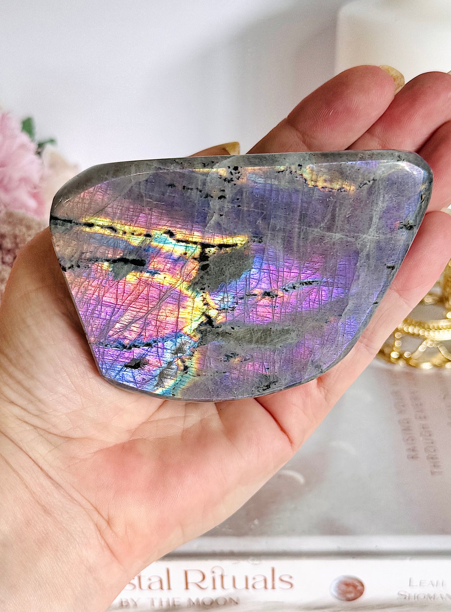 Incredible Colourful Flash with Hot Pink & Purple Natural Labradorite Polished Freeform 361grams 10cm