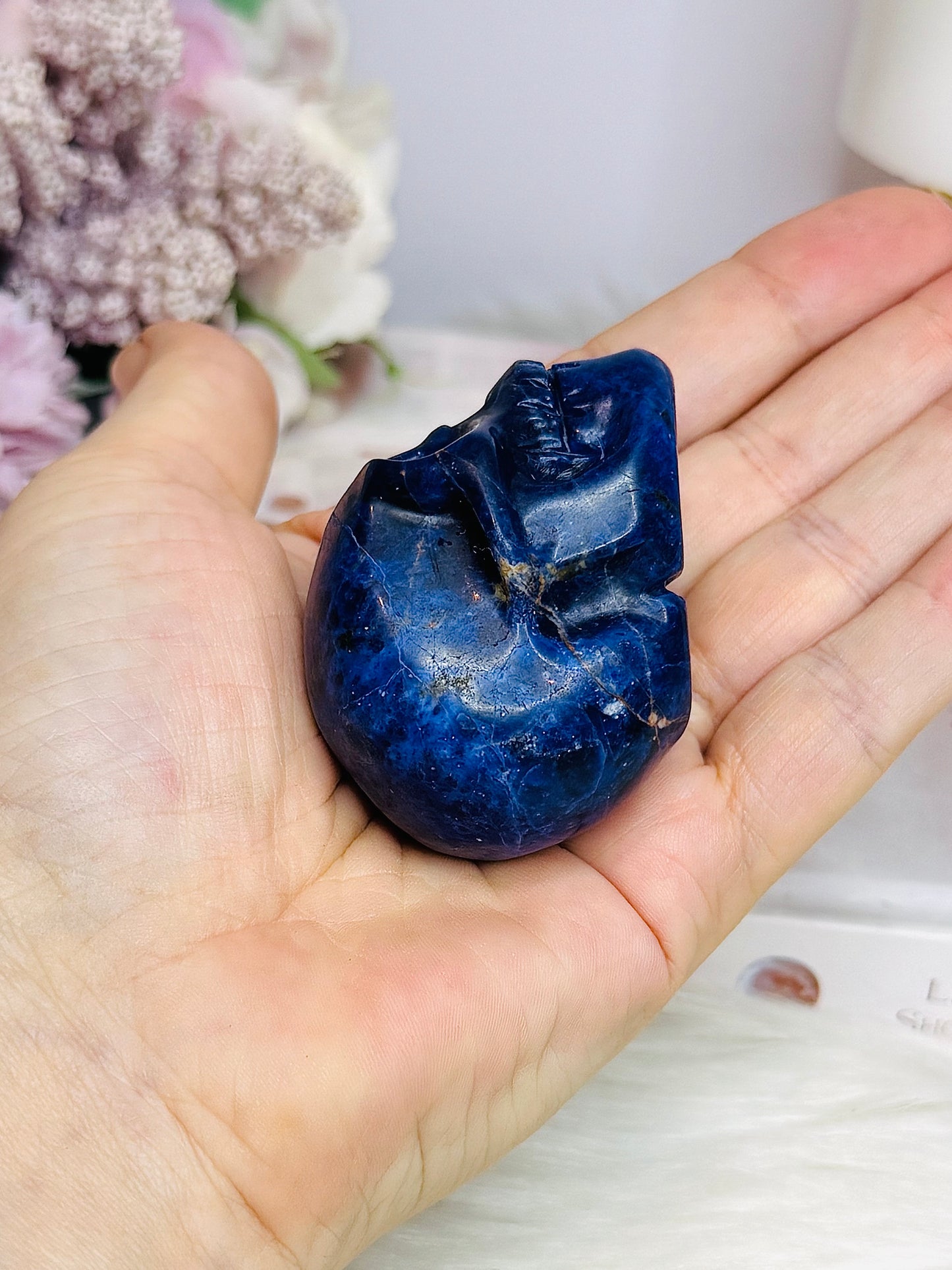 High Grade Blue Sodalite Carved Skull 6cm