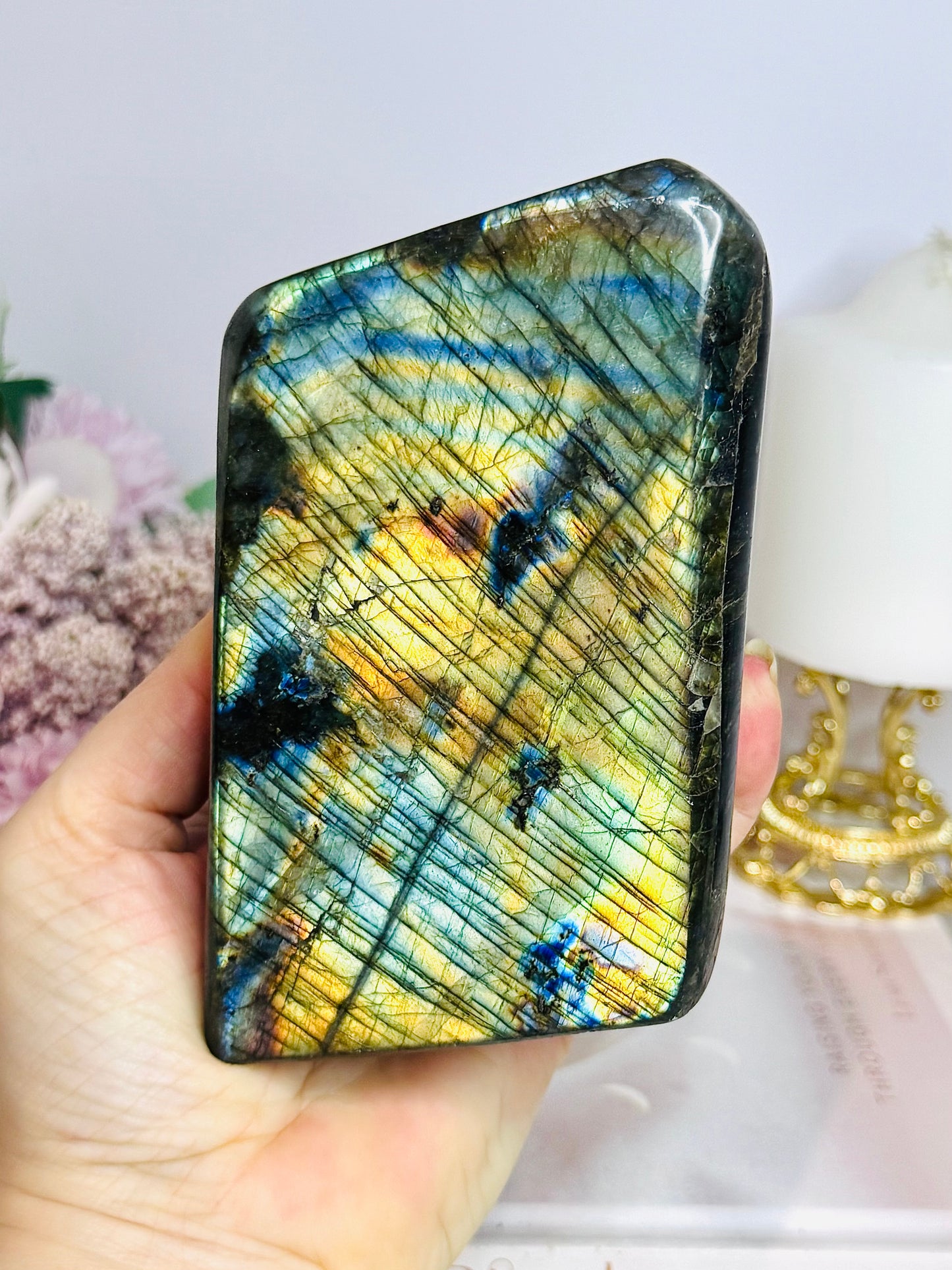 Large Natural Labradorite Polished Freeform Full of Flash 12cm 966g