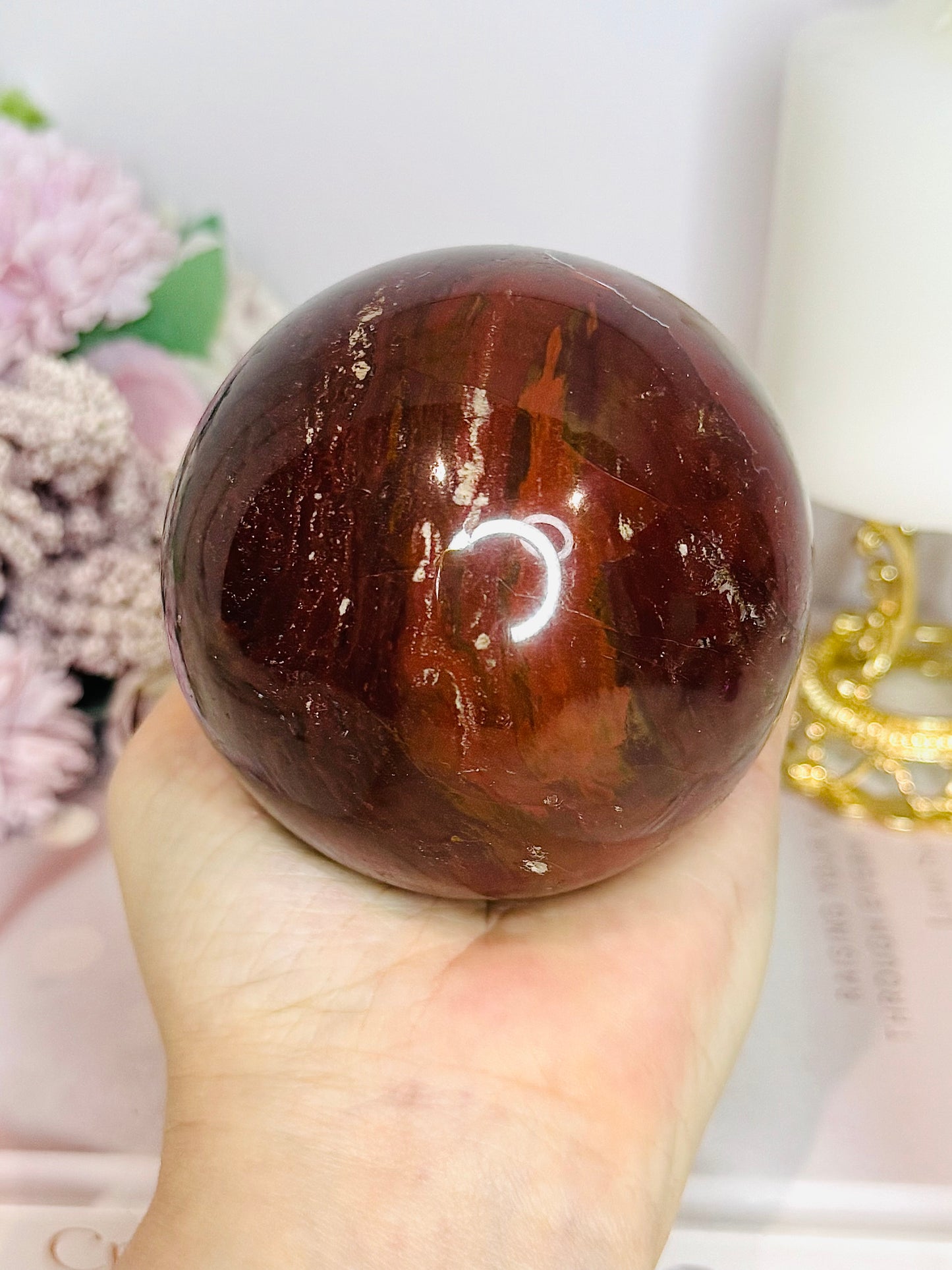 Large Petrified Wood Sphere on Stand 731g