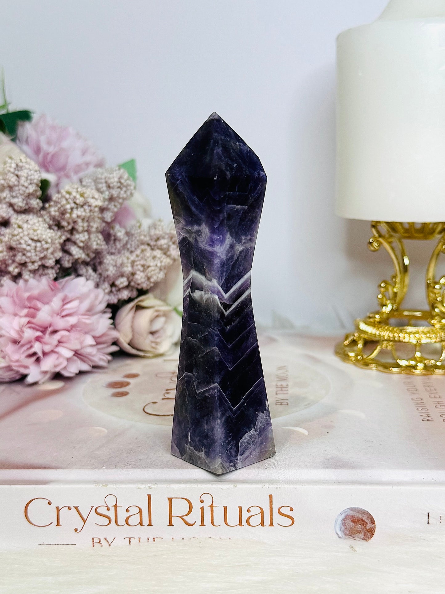 Uniquely Carved Chevron | Dream Amethyst Tower 11cm