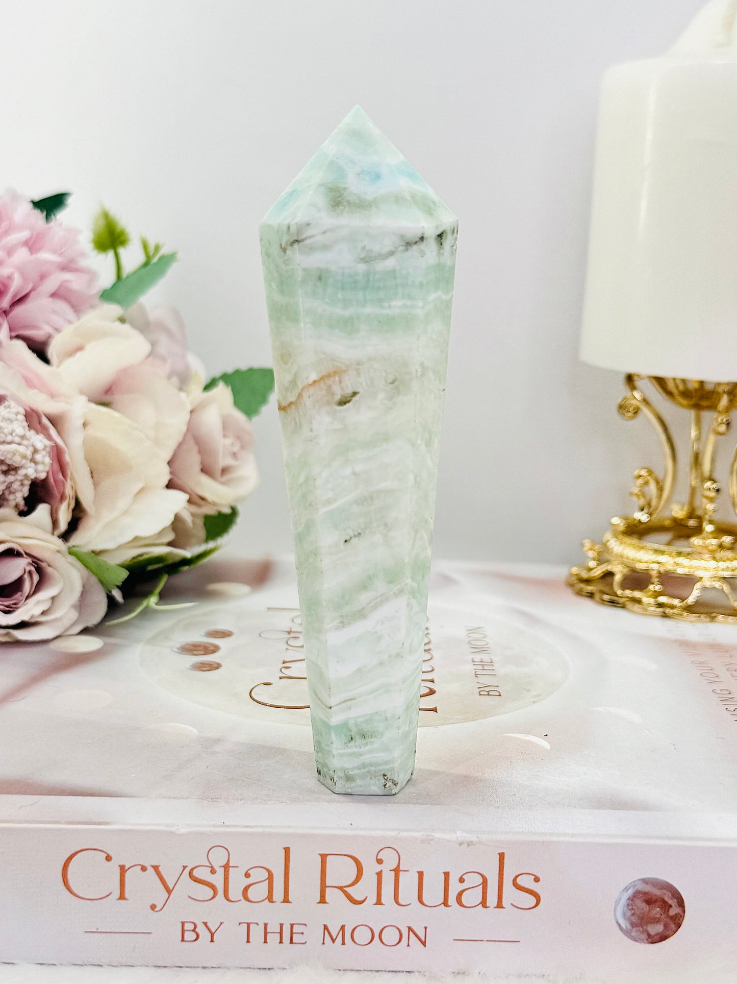 Natural Caribbean Calcite Carved Wand | Tower 11.5cm
