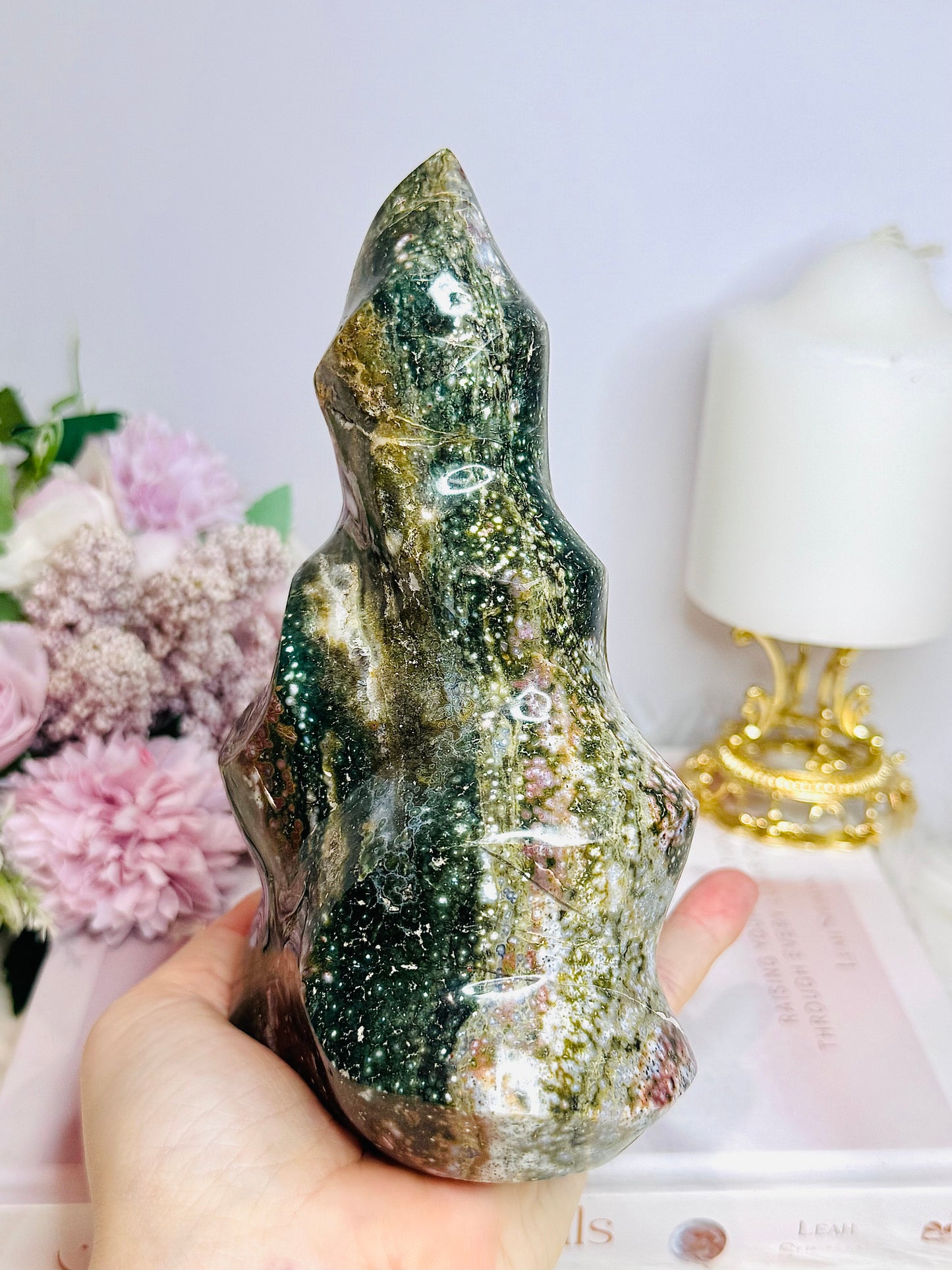Huge Ocean Jasper Carved Flame | Freeform 17cm 1.14KG