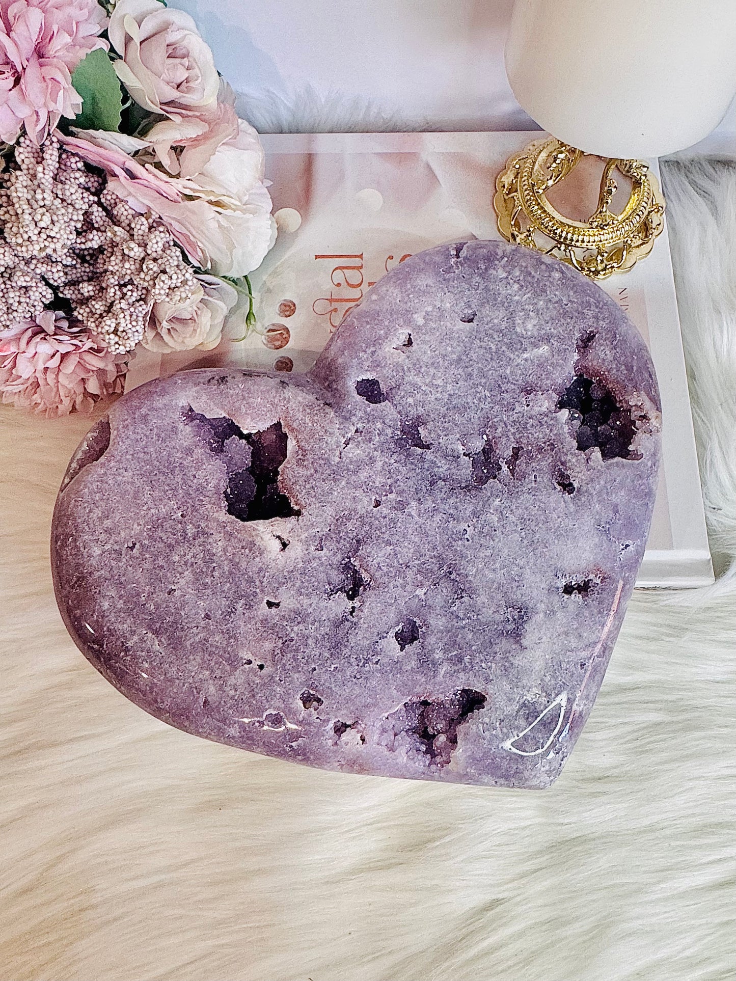 INCREDIBLE HUGE High Grade Druzy Pink Amethyst Carved Heart 21cm 1.74KG