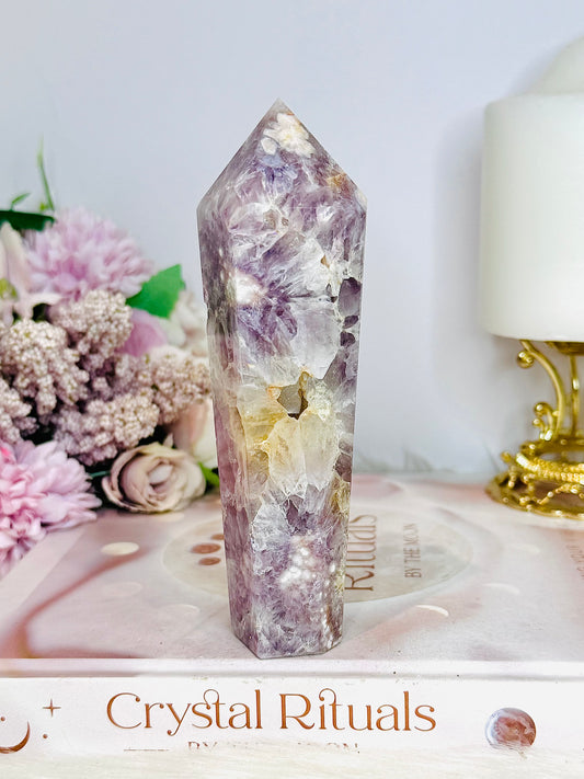 High Grade Rare Amethyst X Flower Agate Carved Sceptre | Tower 14cm