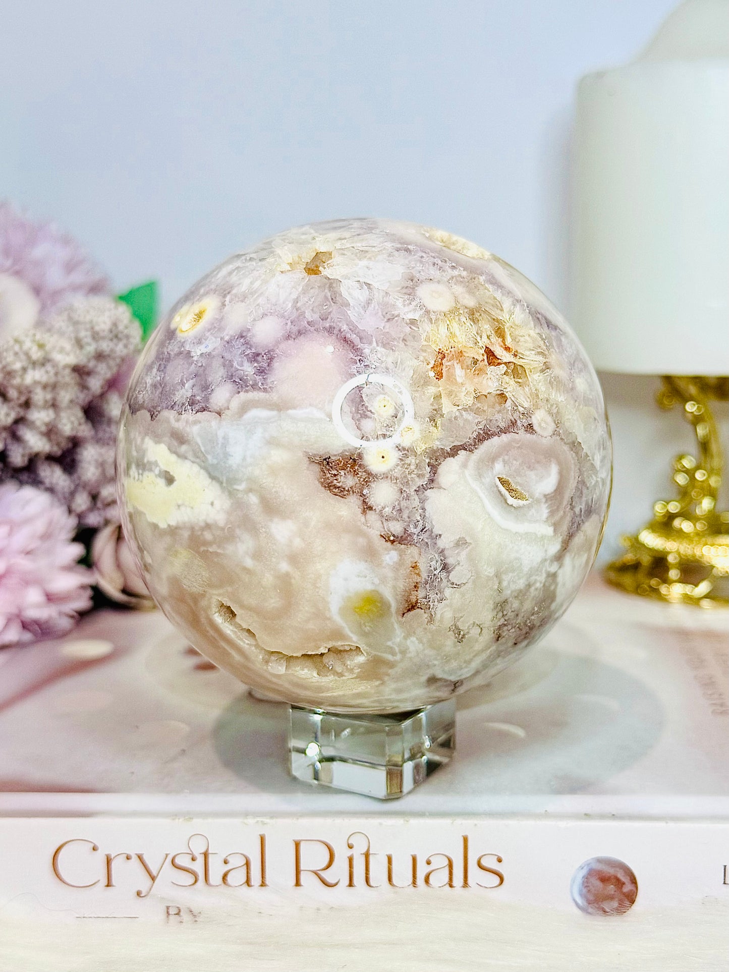 Rare Pink Amethyst X Flower Agate Large Sphere 890g On Stand