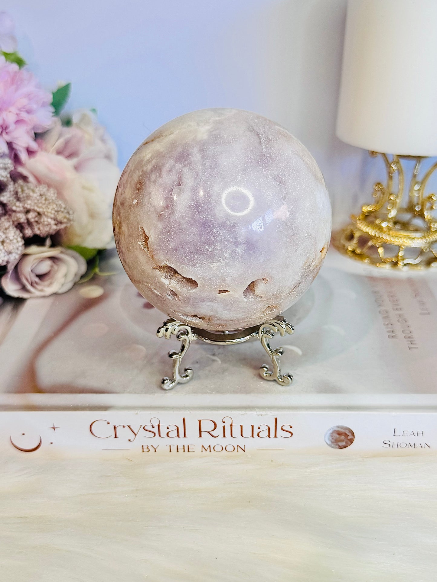 Natural Large Druzy Pink Amethyst Carved Sphere on Stand From Brazil 610grams