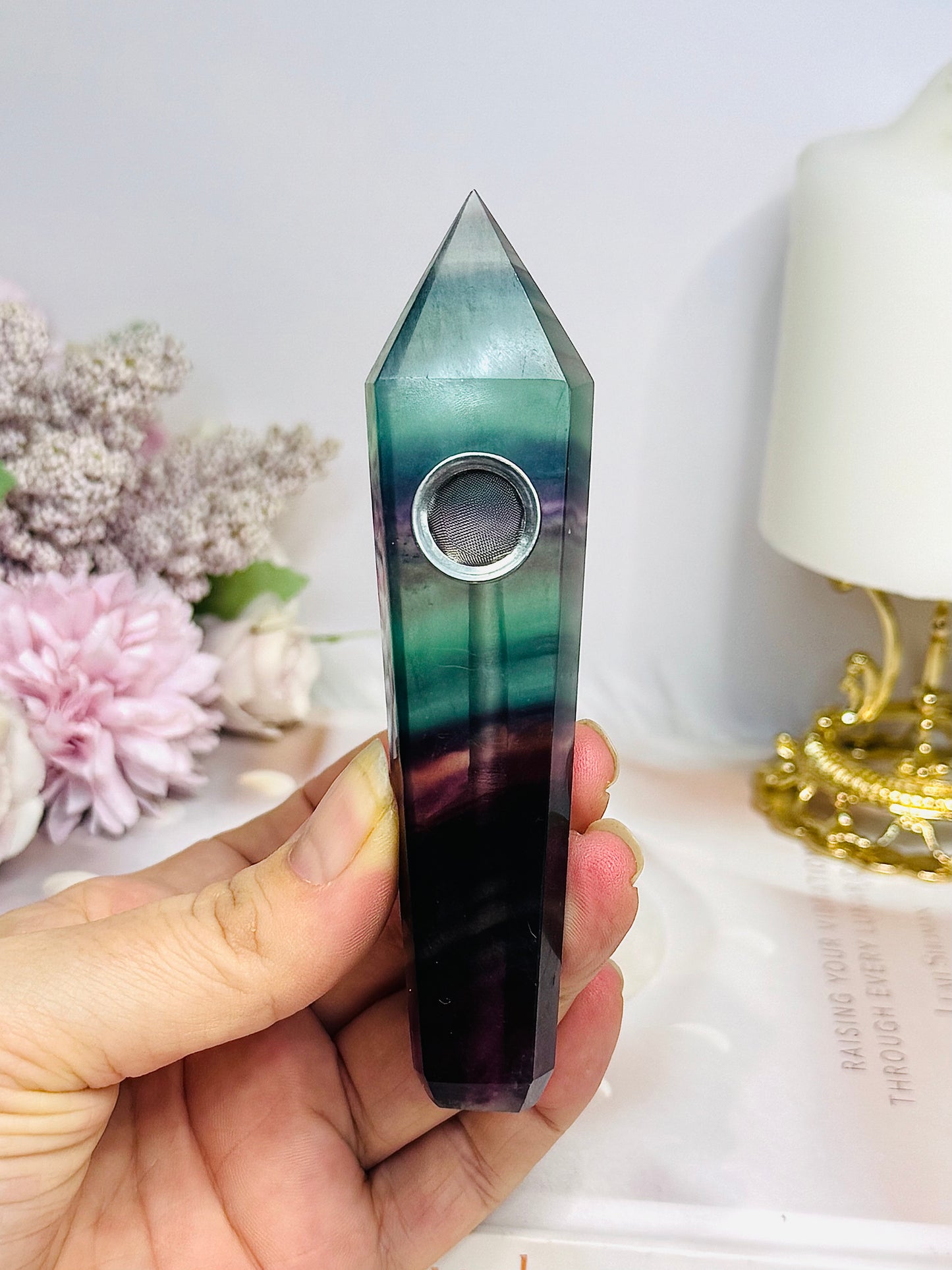 Rainbow Fluorite Carved Pipe 11.5cm