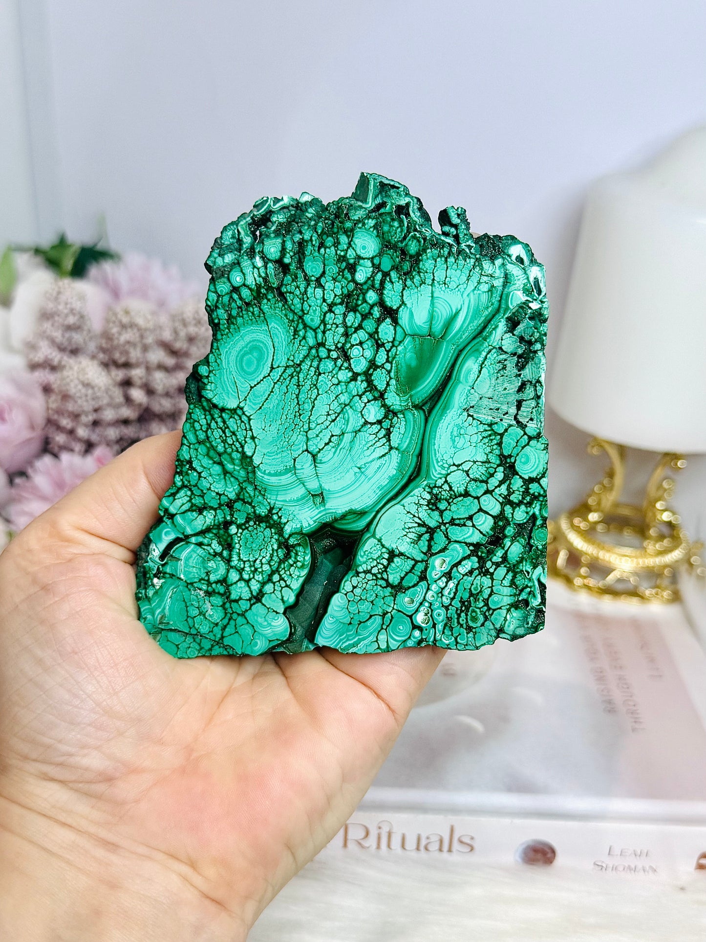 Large Natural AAA Malachite Slab on Stand 9.5cm 222g