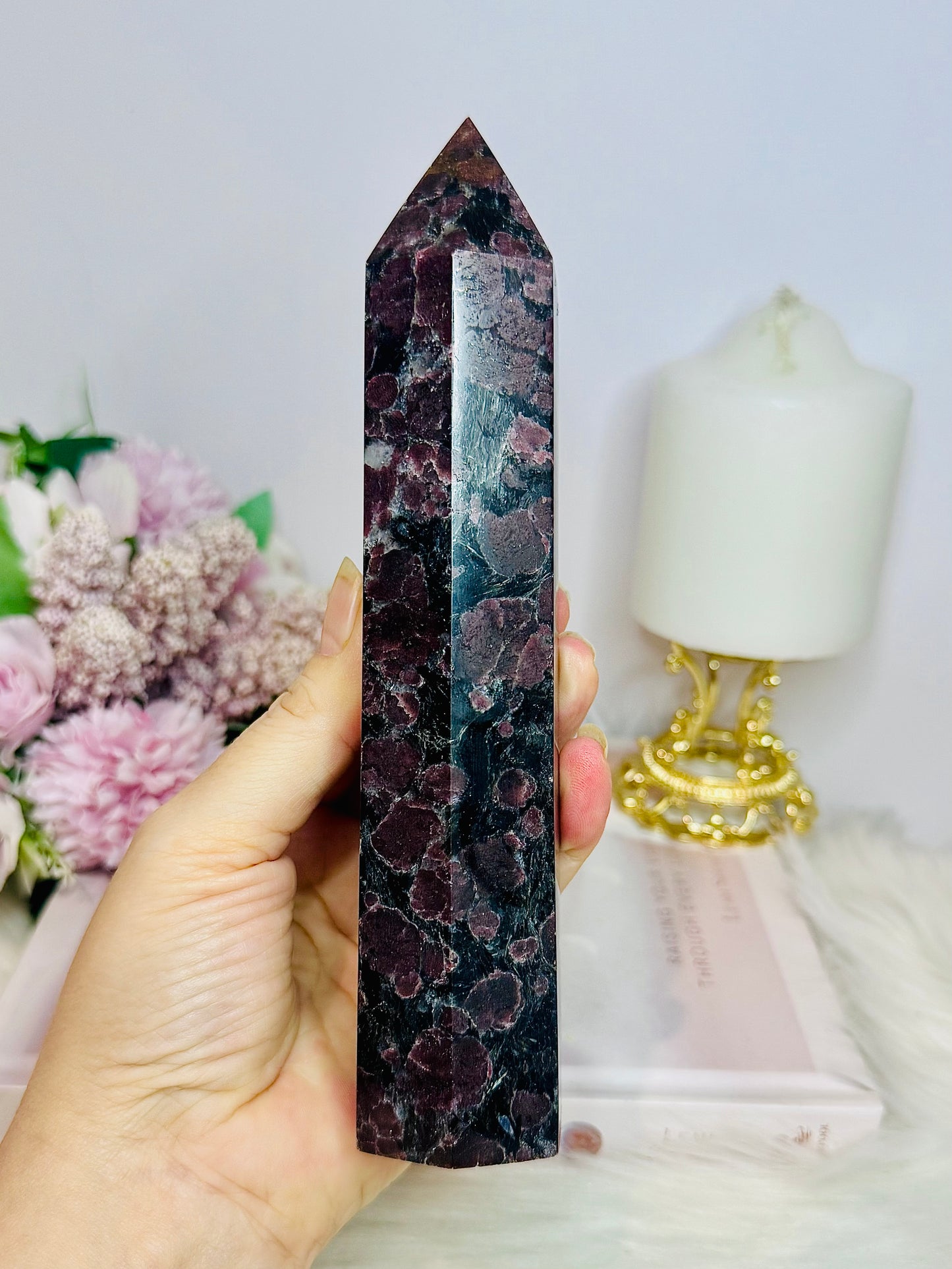 Large Natural Garnet In Astrophyllite Tower 19cm