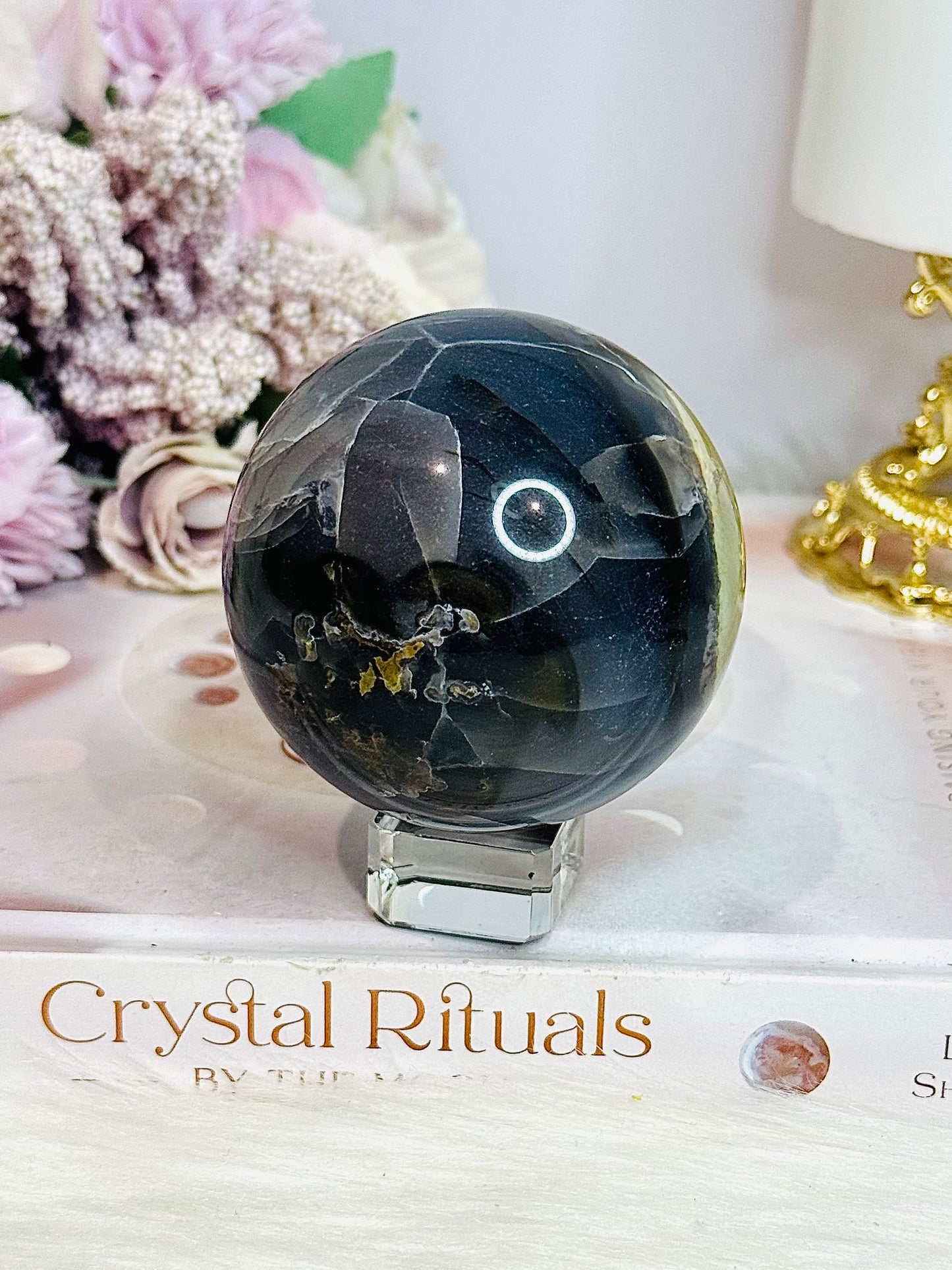 Large Volcano Agate (UV Reactive) Sphere On Stand 378g
