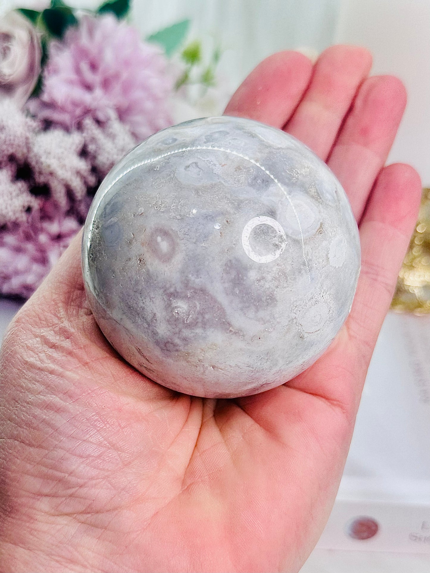Pink Amethyst Druzy Sphere on Stand 381Grams From Brazil (Glass stand in pic is display only)