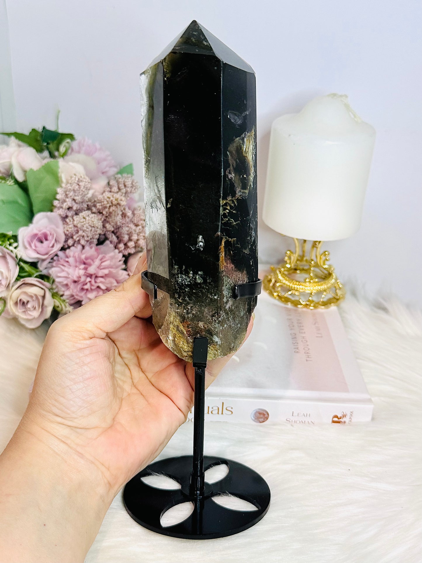 Large Garden Quartz | Lodolite Natural Polished Tower On Stand 25cm 903g