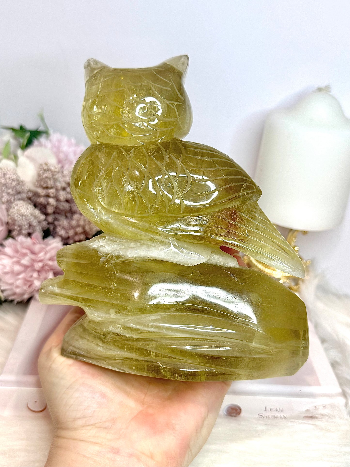 Huge 1.25KG Citrine Carved Owl 15cm