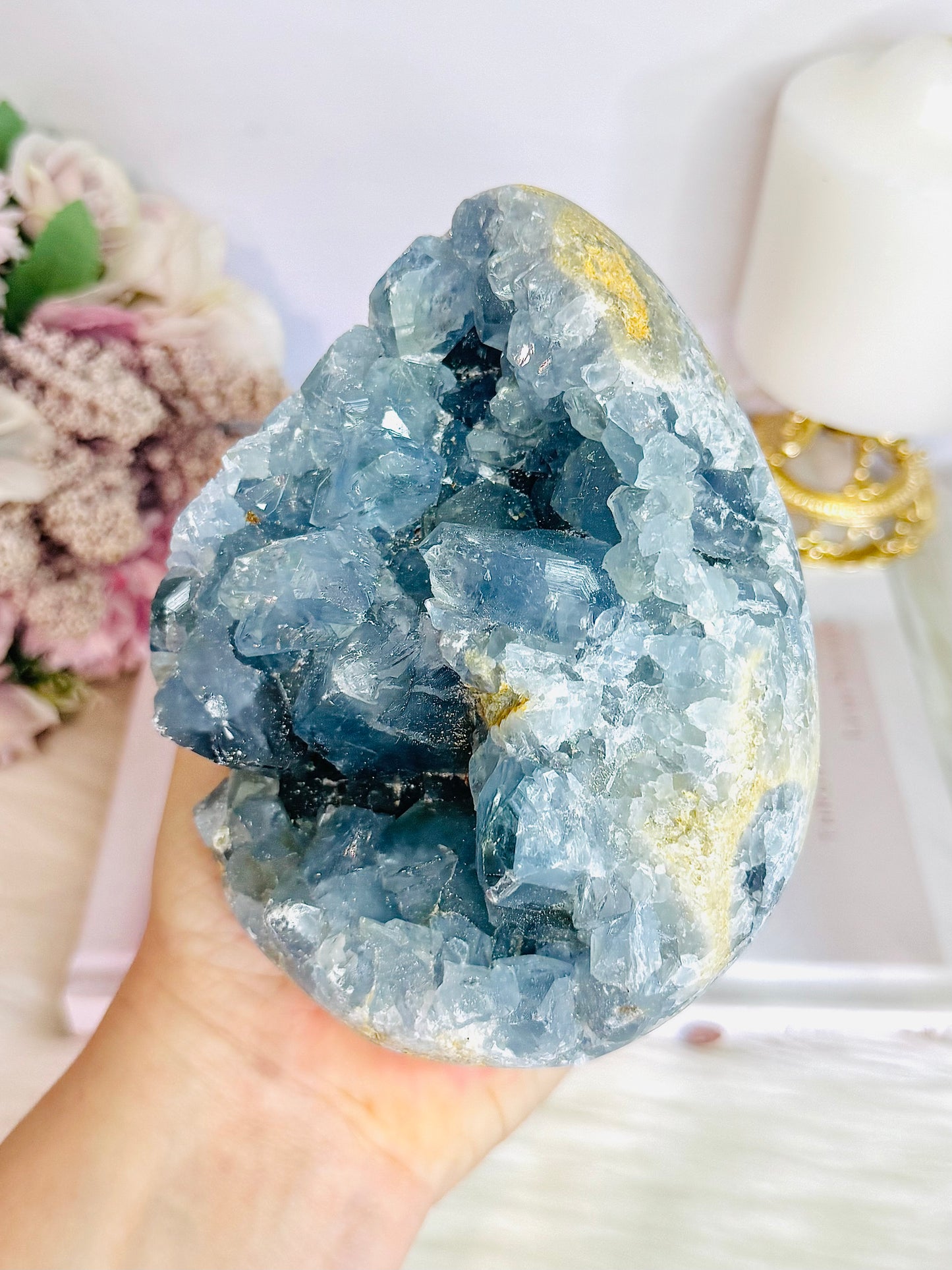 Huge Blue Celestite Cluster Egg On Stand 1.8KG