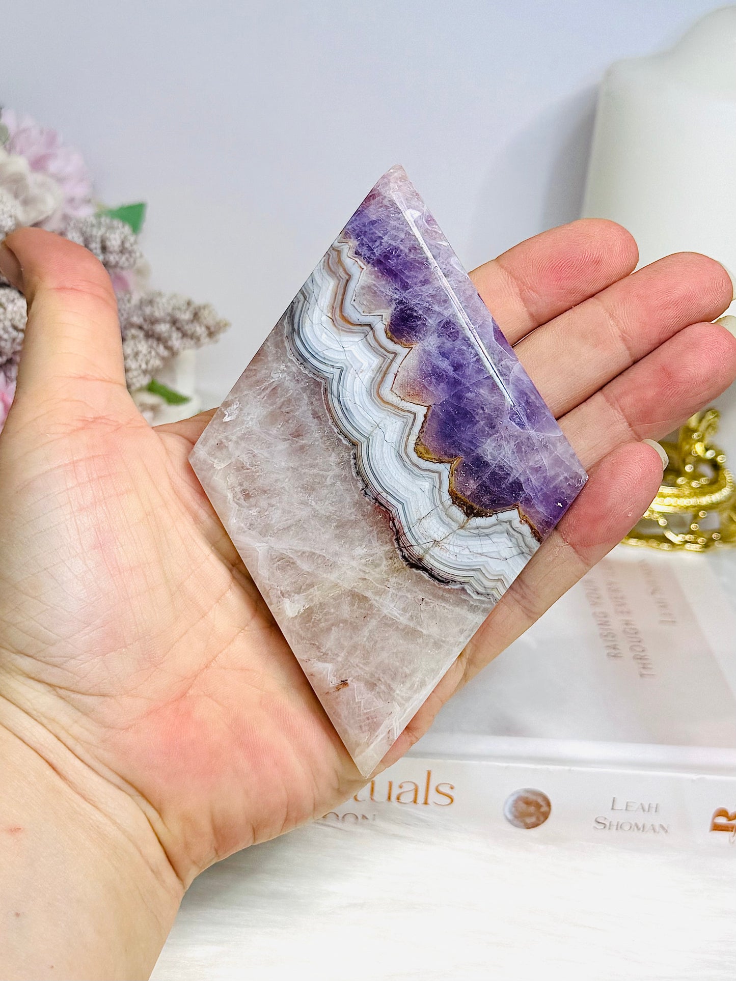 Crazy Lace Amethyst Diamond on Stand 20cm