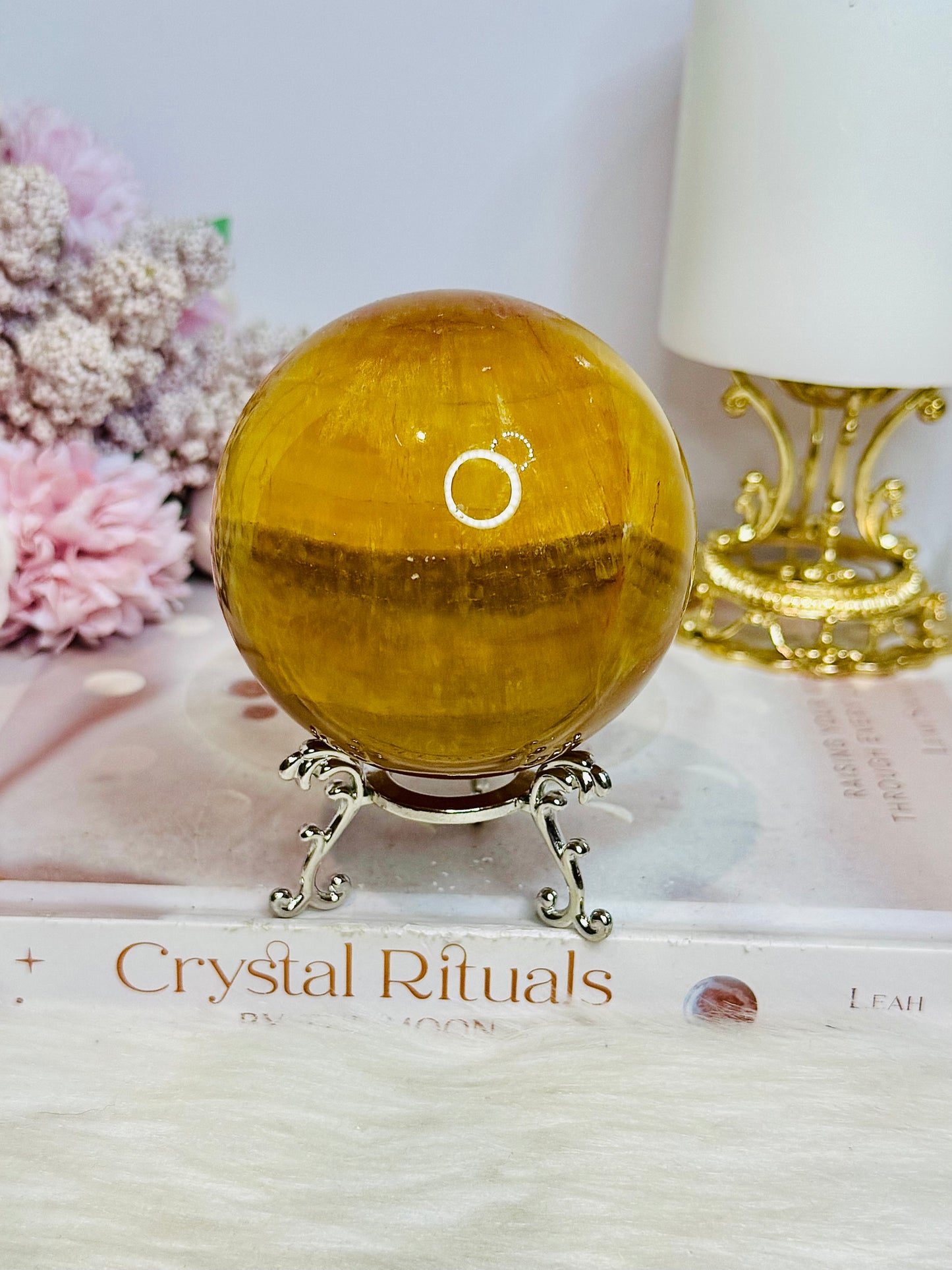 Large Yellow Fluorite Sphere on Stand 635g