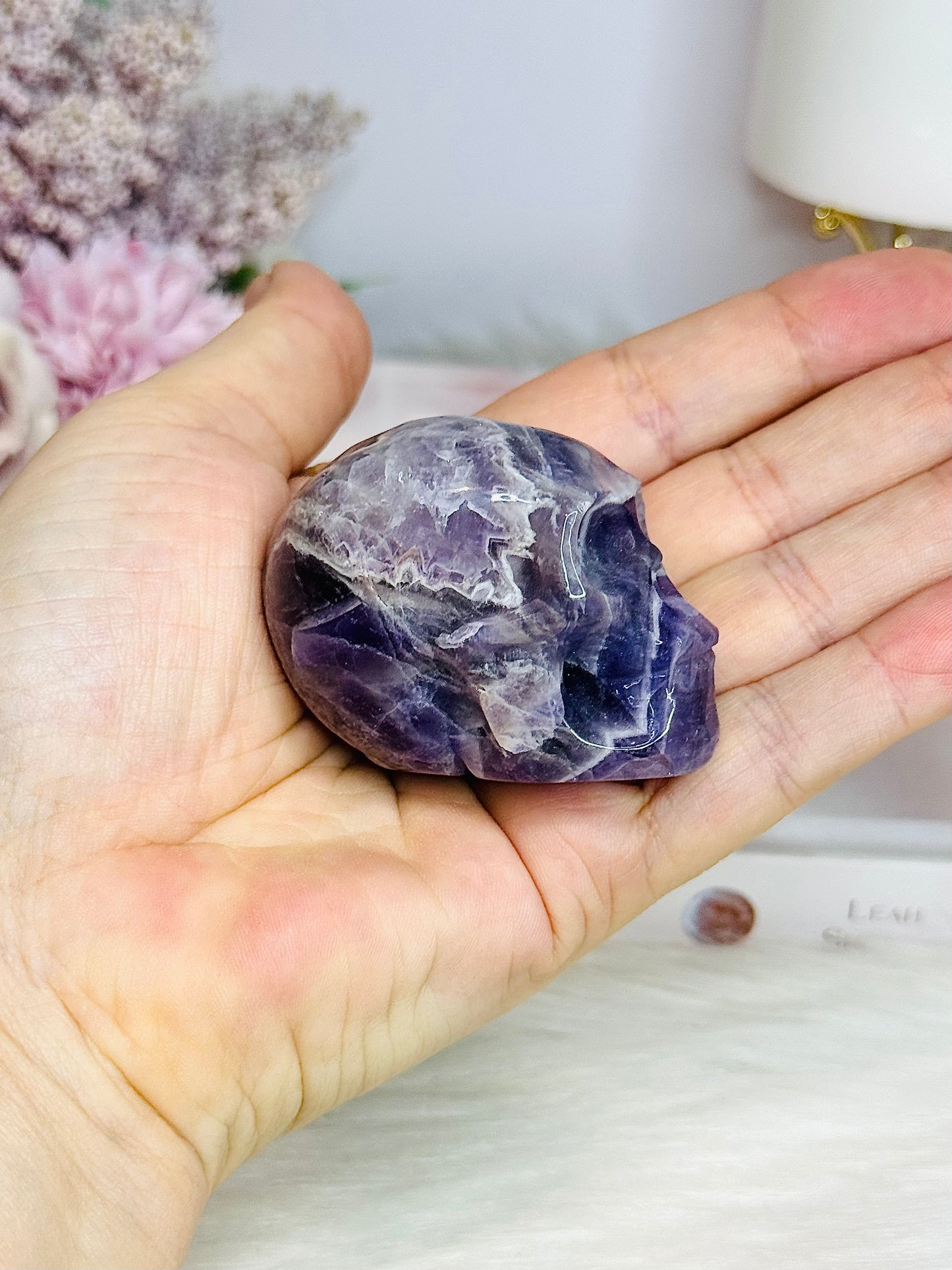 Chevron Amethyst Carved Skull 6cm