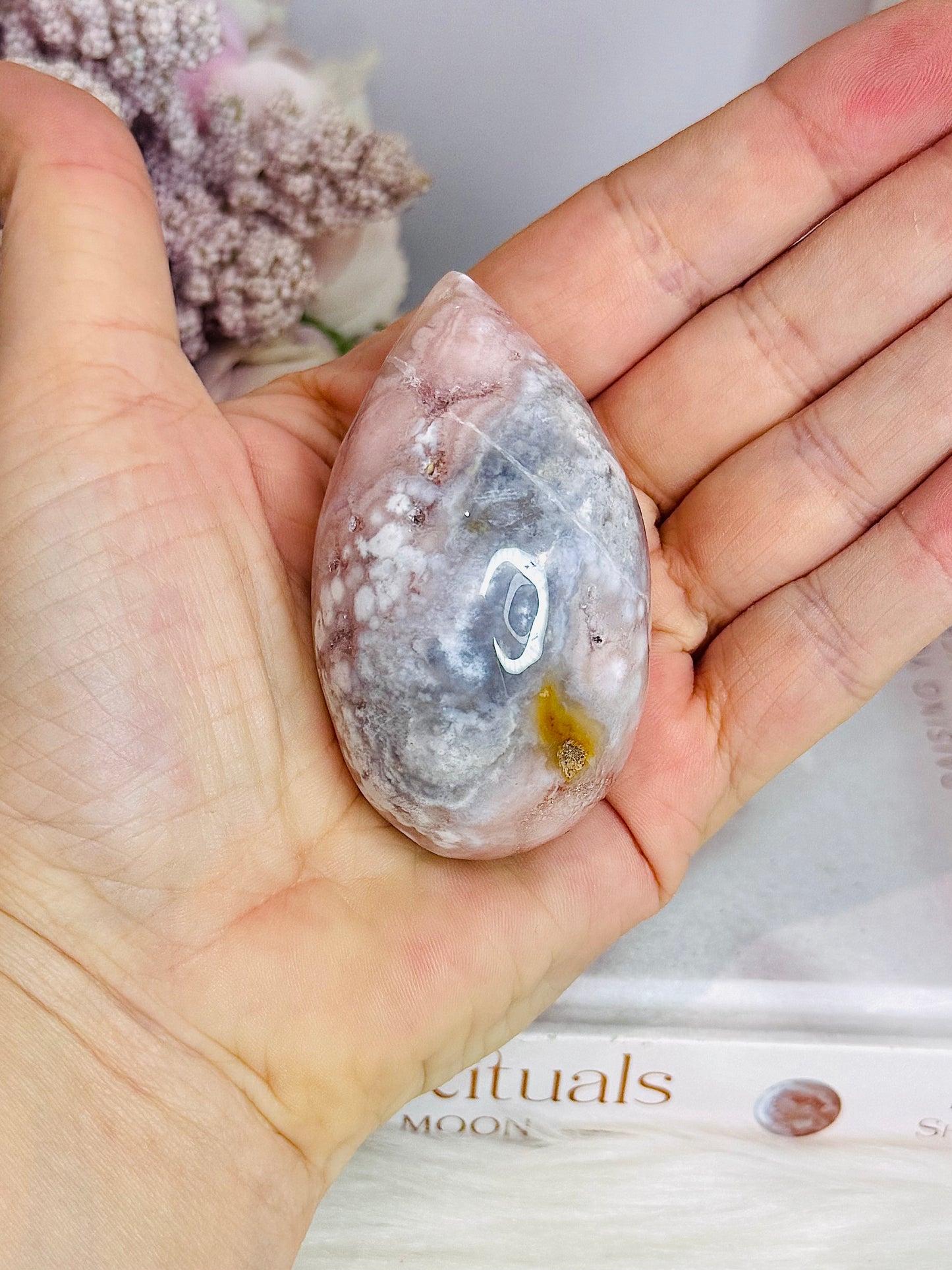 Flower Agate Druzy Egg On Stand 7cm