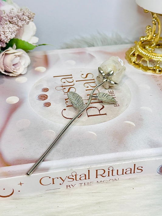 Angel Aura Clear Quartz Rose with Silver Stem 15cm