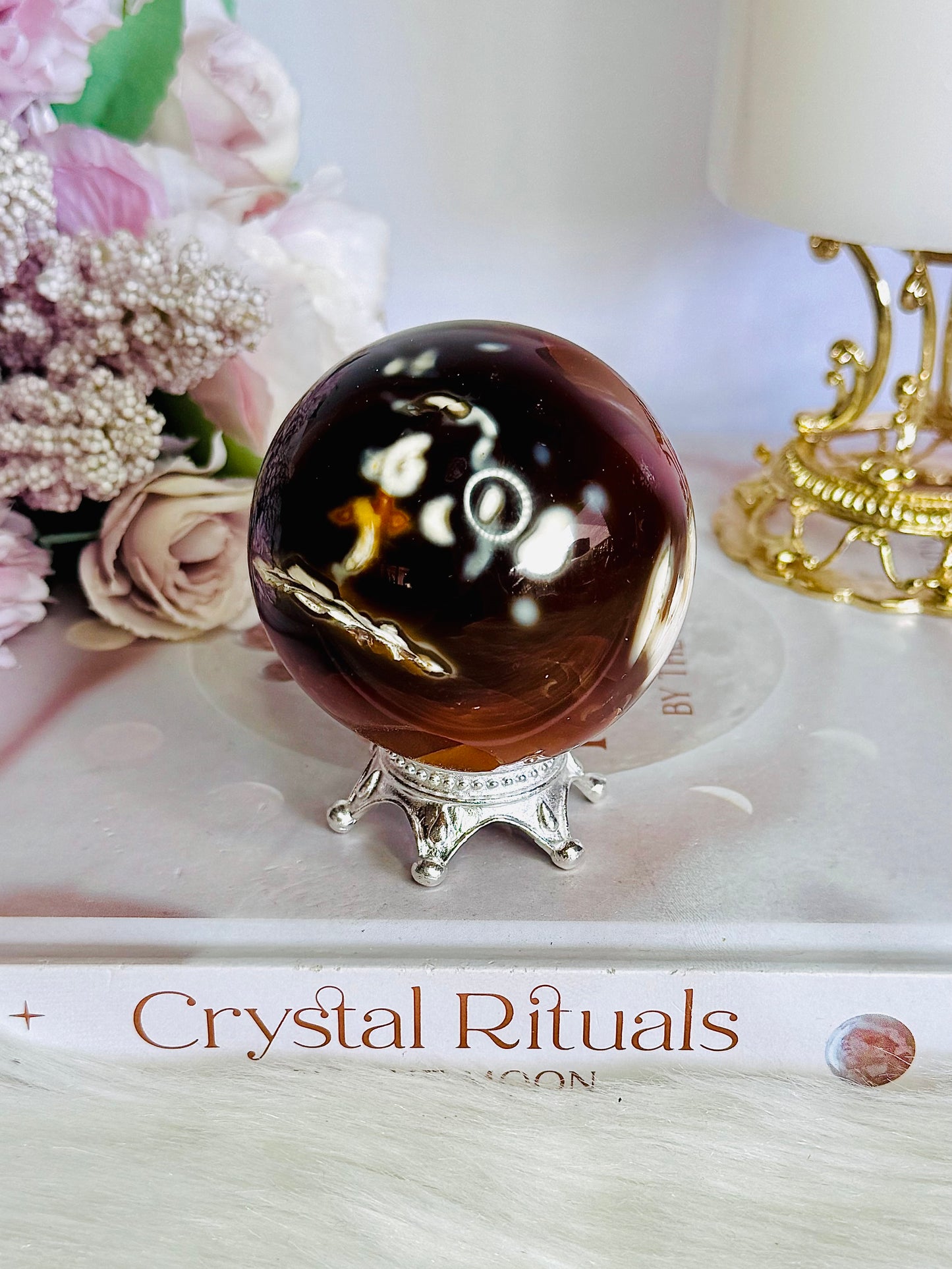 ⚜️ SALE ⚜️ Carnelian Sphere 268grams On Stand (Discounted as chip in sphere) $45 x
