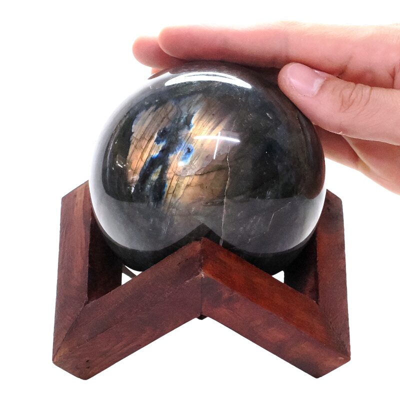 Large Labradorite Sphere on Timber Stand 1.2KG