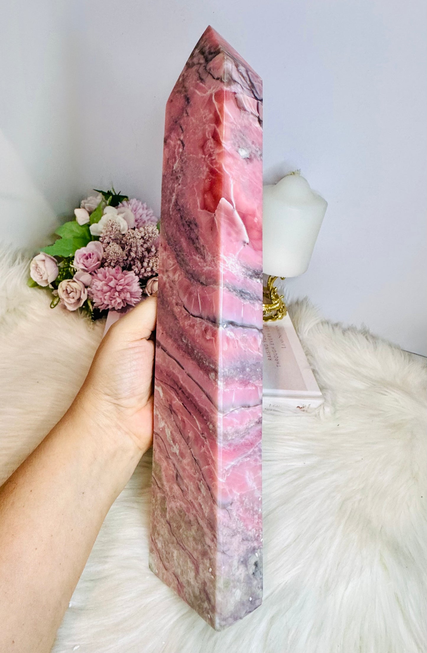Huge Natural Pink Opal Carved Tower 34cm 1.98KG