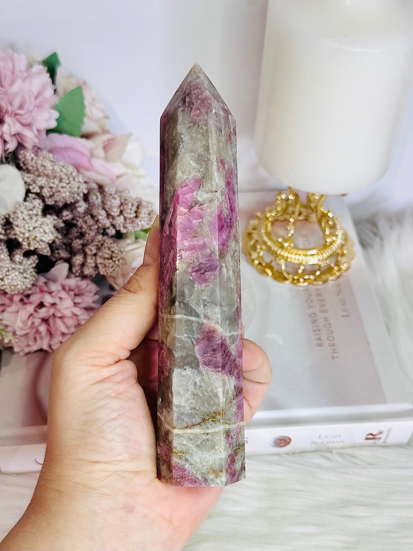 Stunning Natural Pink Tourmaline Carved Tower 15cm