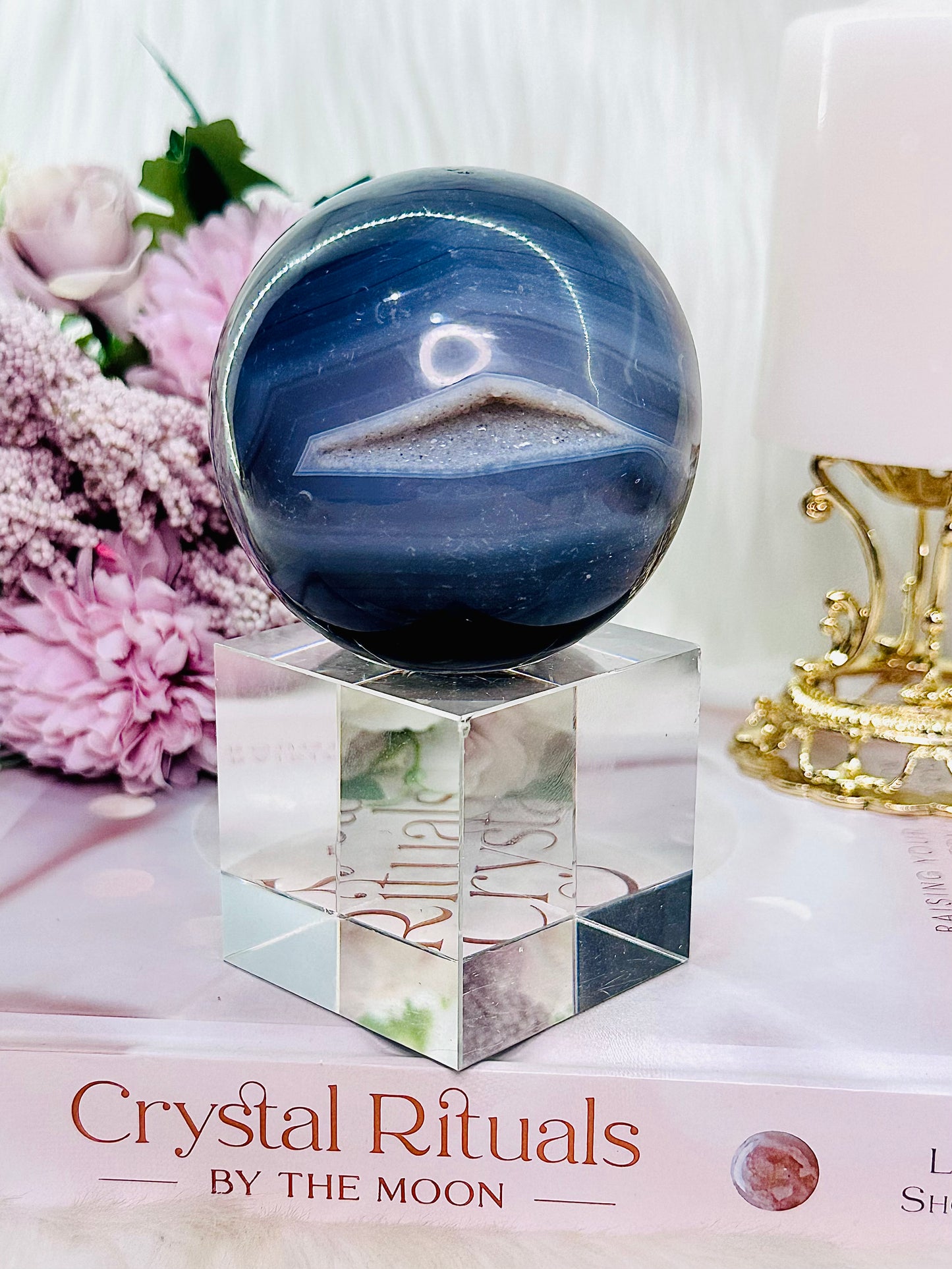 Stunning Large 439gram Druzy Agate Sphere on Stand From Brazil (Stand in pic is display only) $110 x