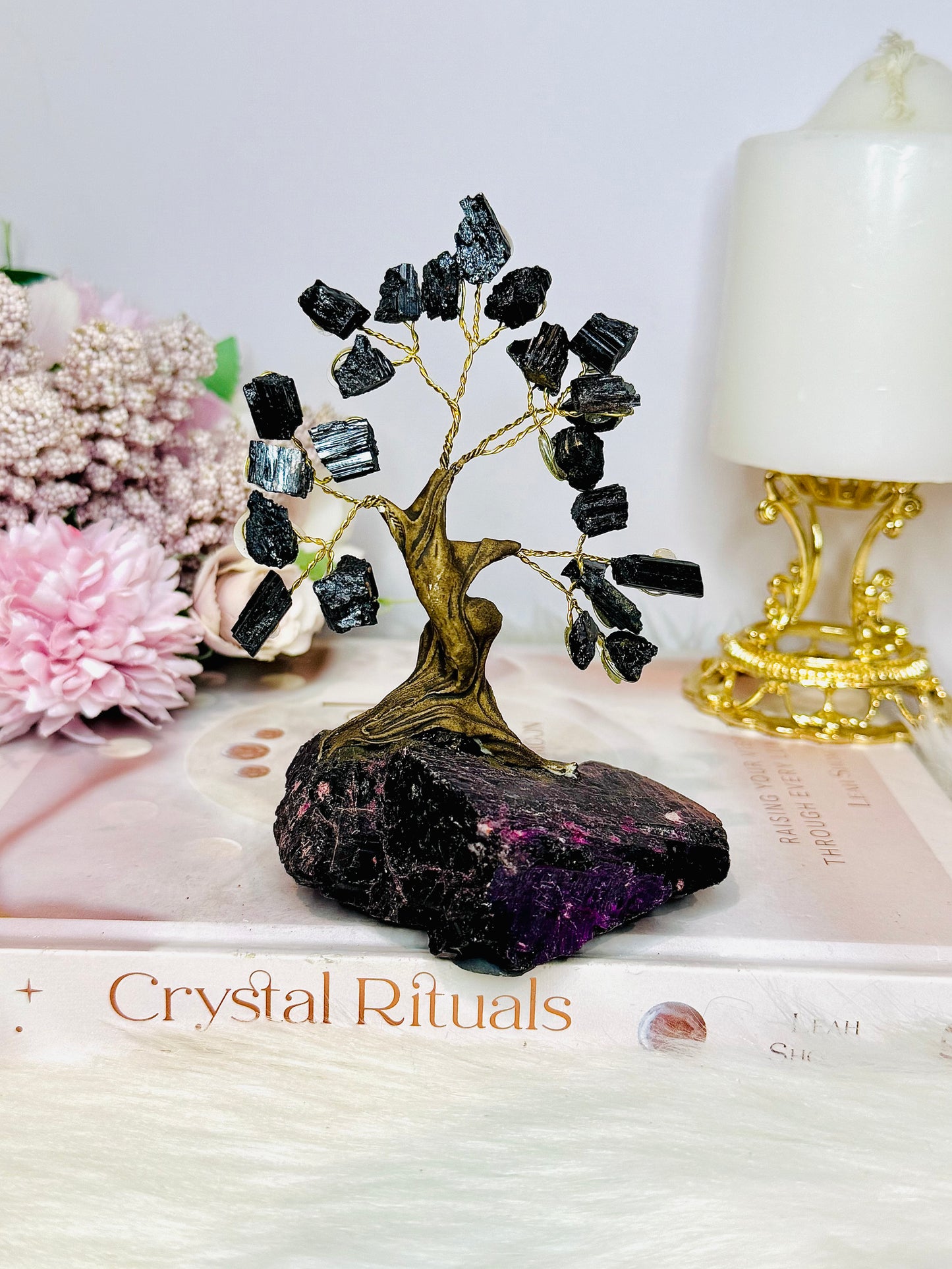Black Tourmaline Tree of Natural Purpurite Base 12cm