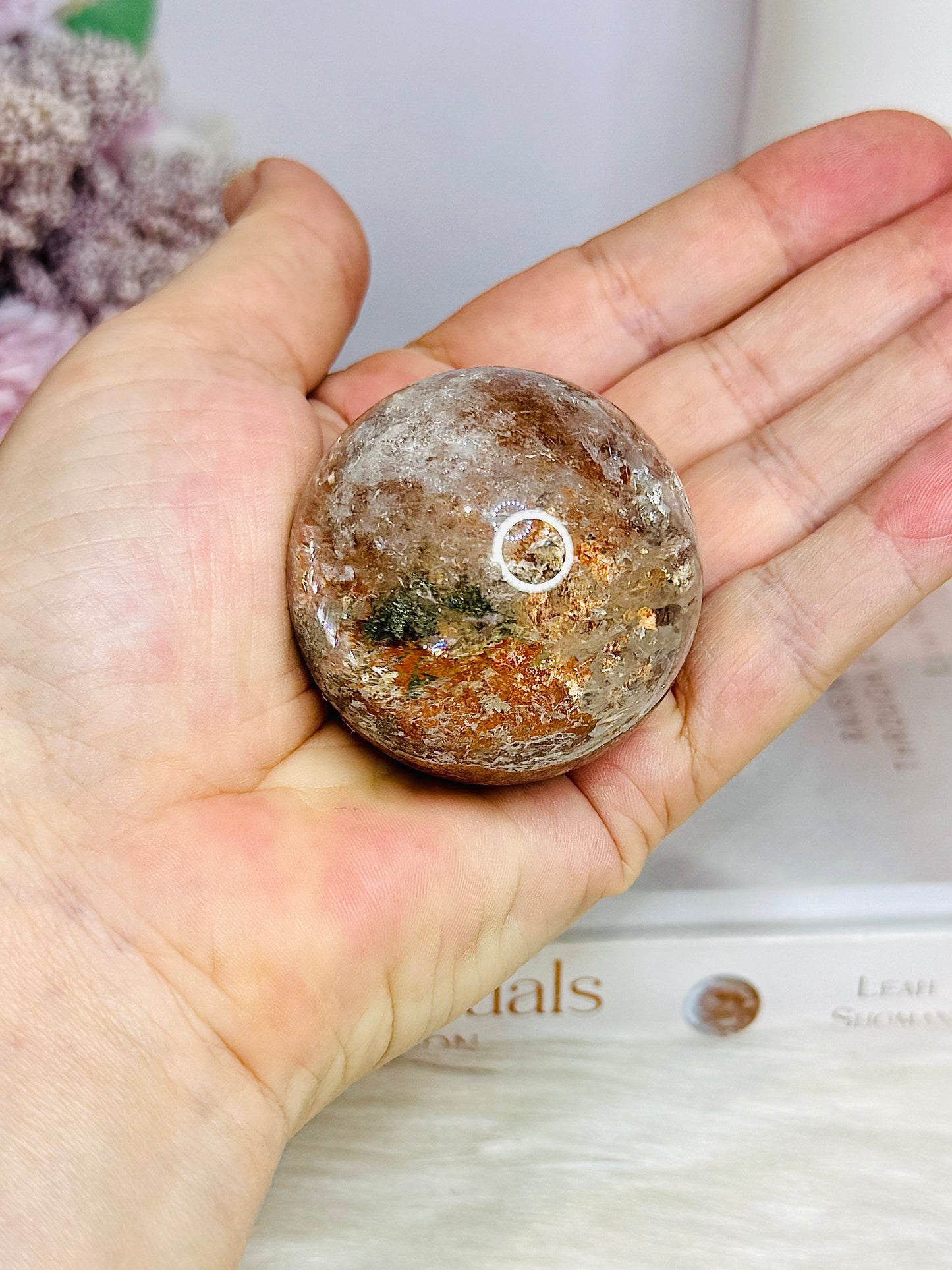 High Grade Garden Quartz Sphere with Rainbows 114g on Stand