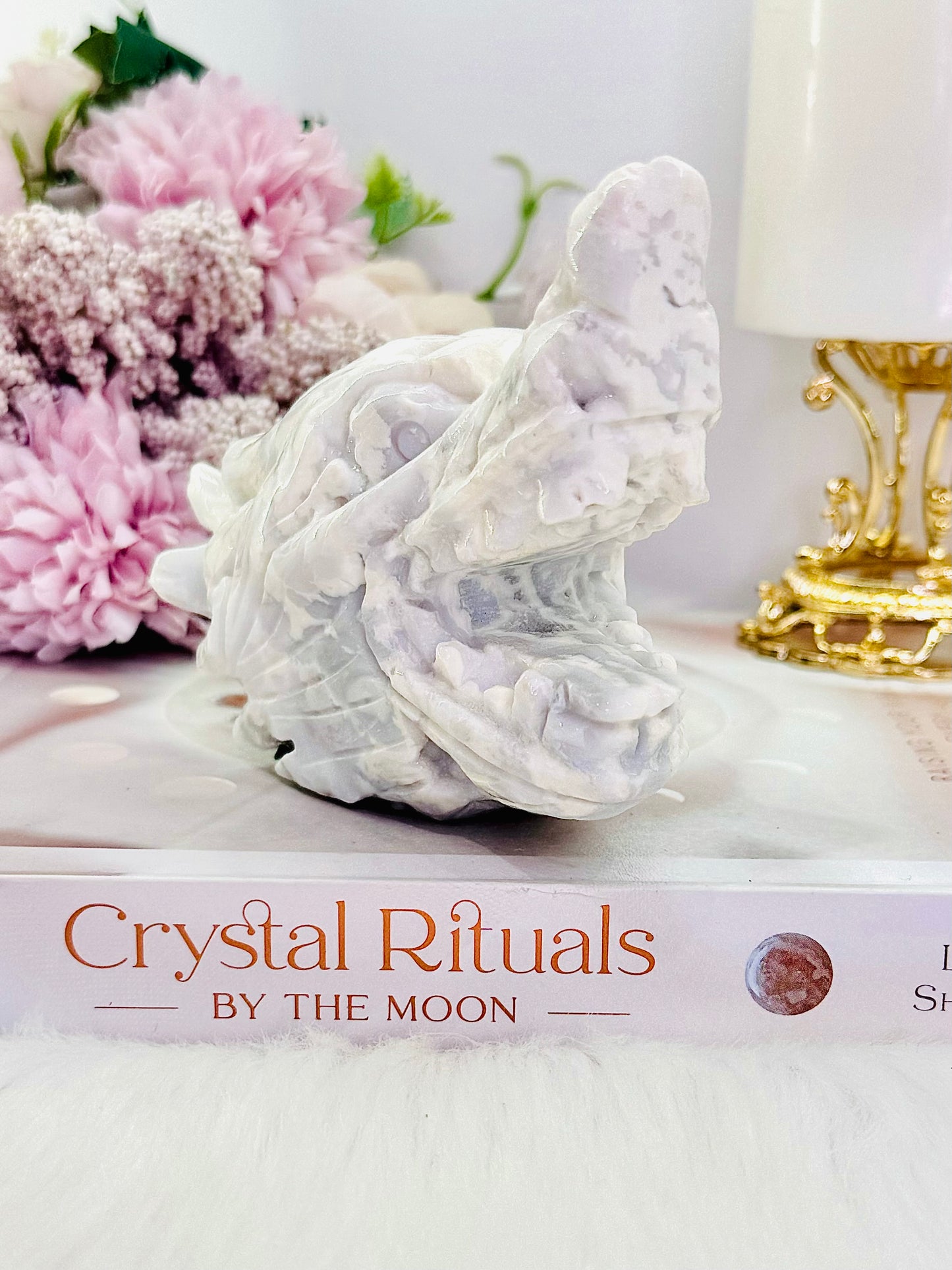 Wow!!!! Incredible New Large 457gram White Druzy Agate Wolf Head Carving Absolutely Awesome