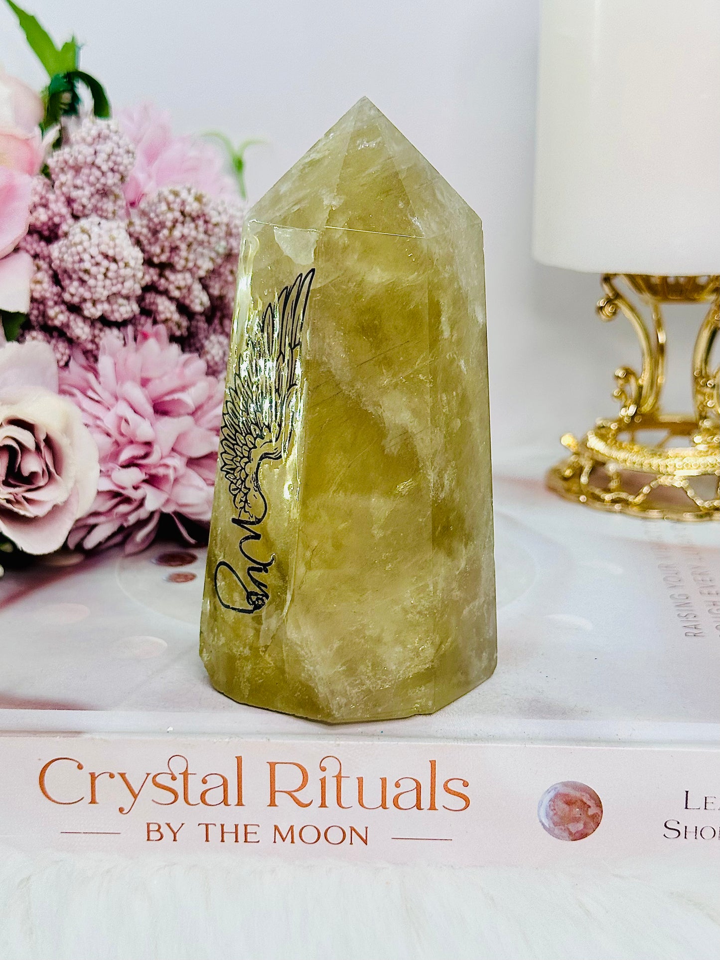 Amazing Smokey Citrine ‘Wing’ Print Tower with Rainbows 359grams
