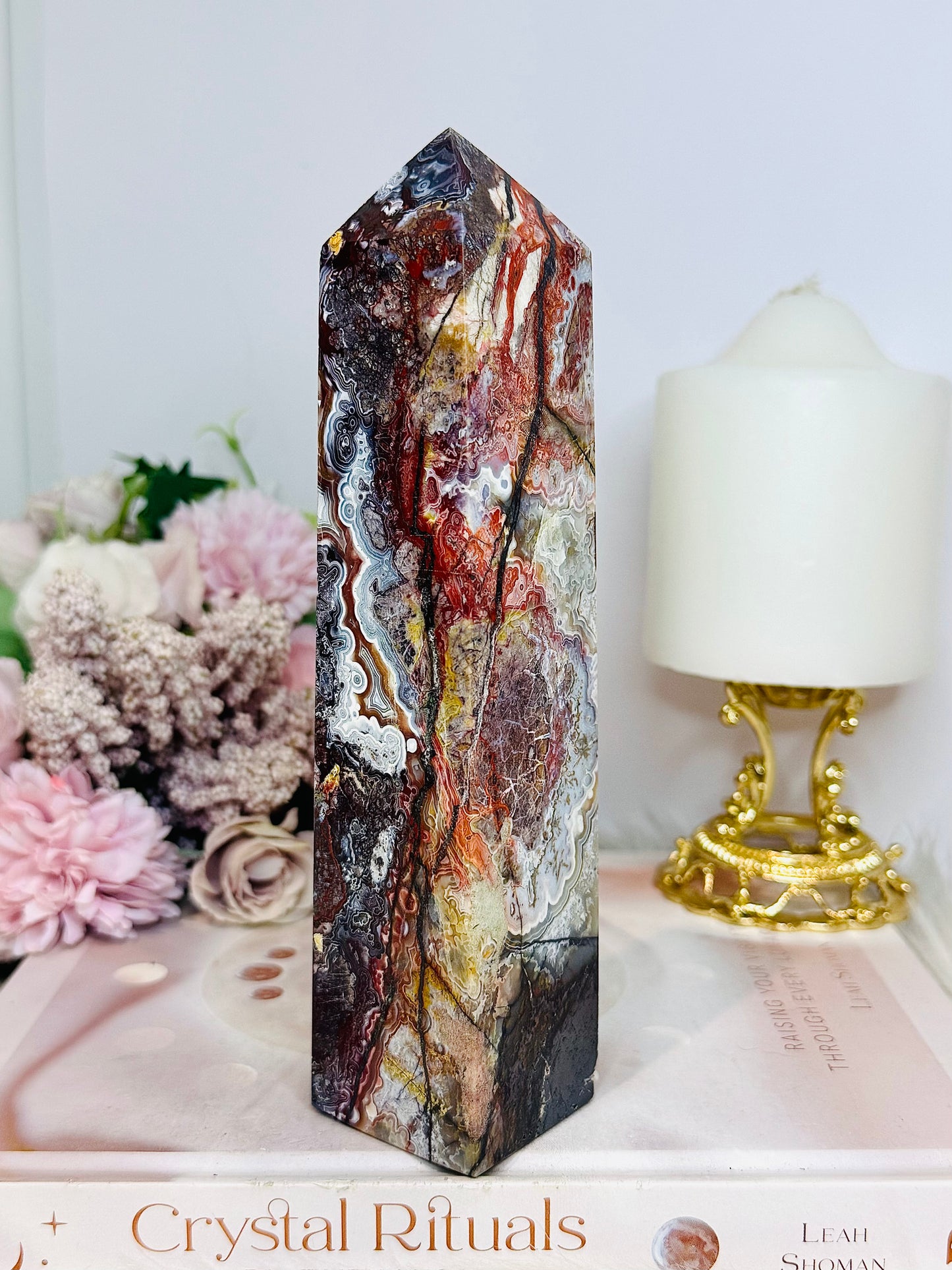 High Grade Druzy Mexican Lace Agate Chunky Tower 595g 18cm