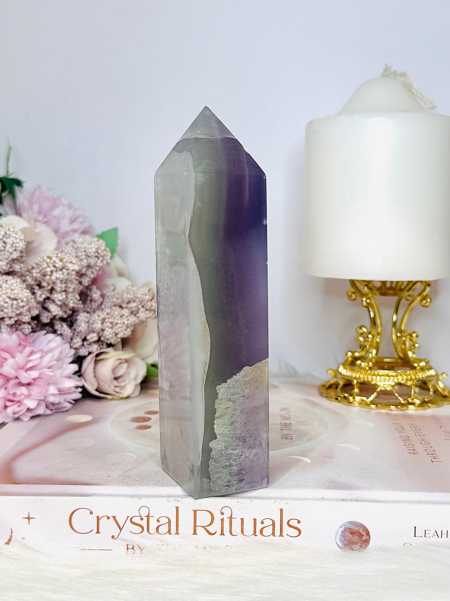 Green & Purple Pastel Fluorite Tower 13cm 331grams
