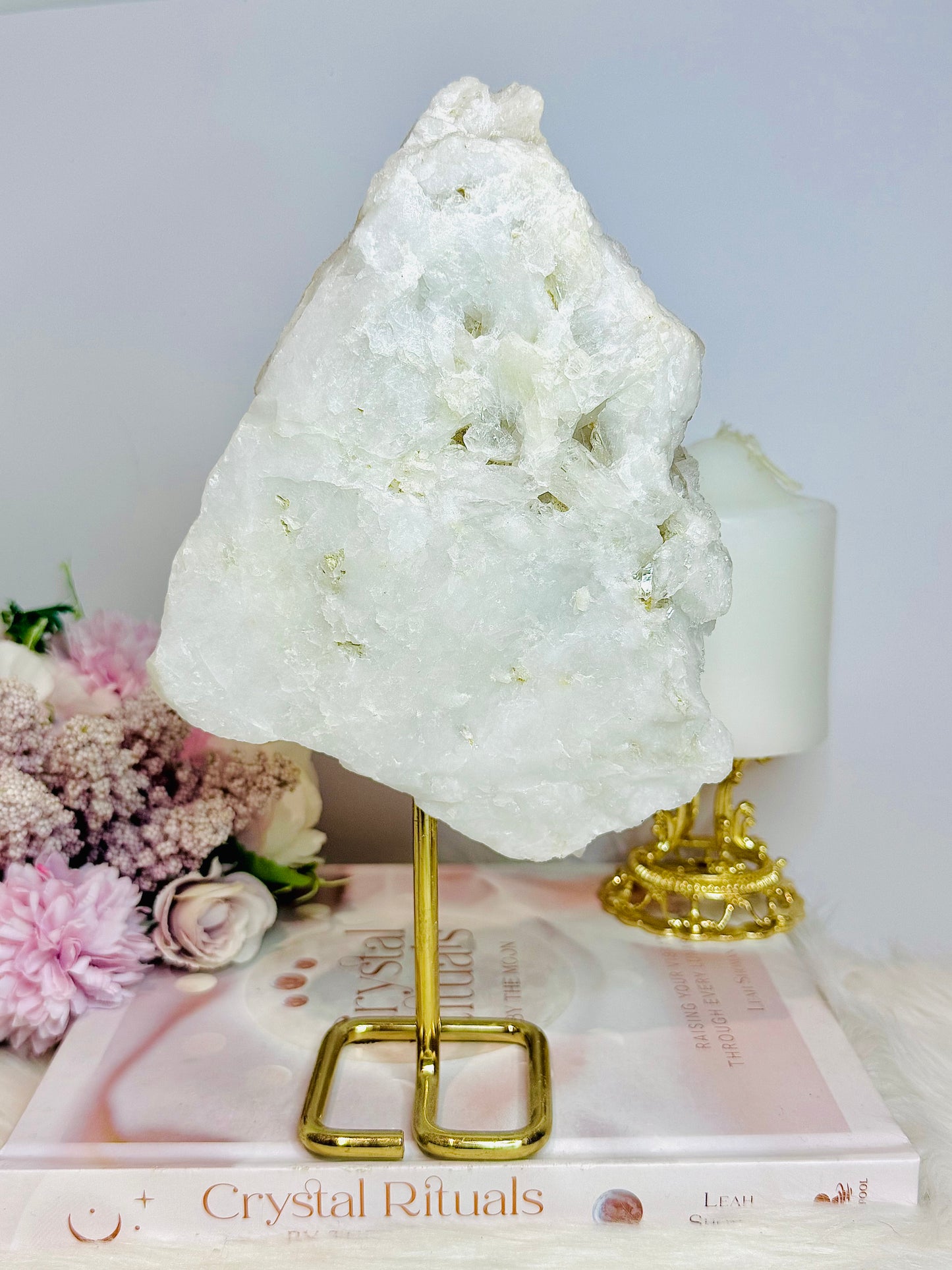 Large Natural Clear Quartz Specimen On Gold Stand 25cm 1.18KG