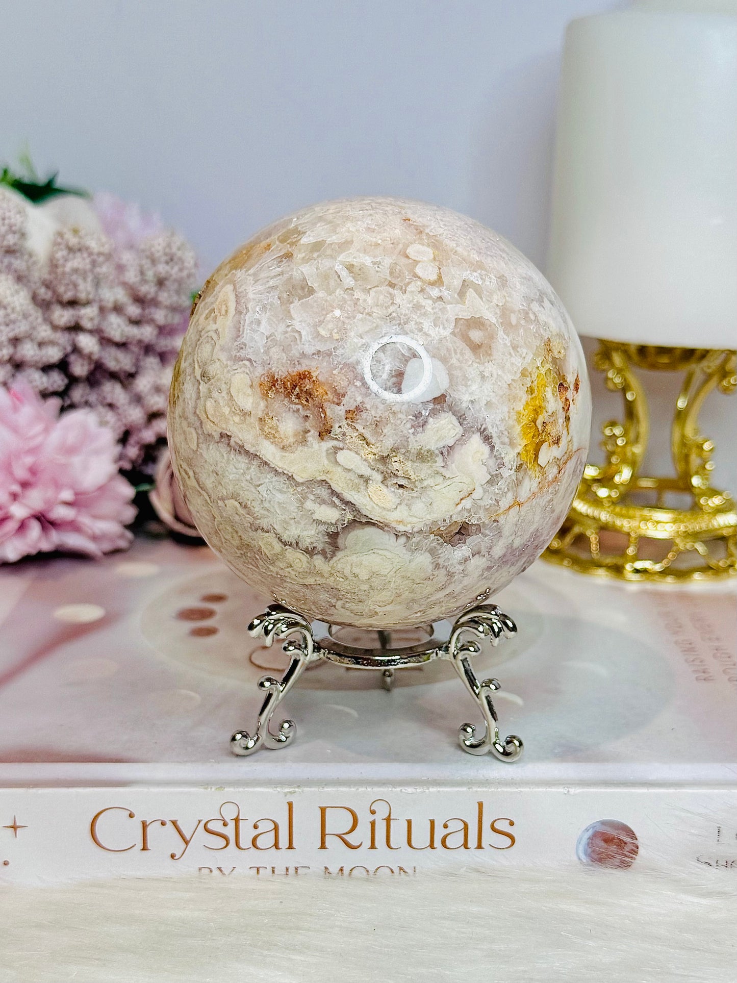 Large Druzy Pink Amethyst Sphere On Stand 630g