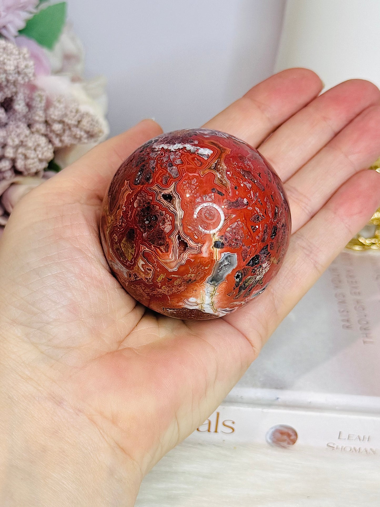 Red Mexican Lace Agate Sphere On Stand 258g