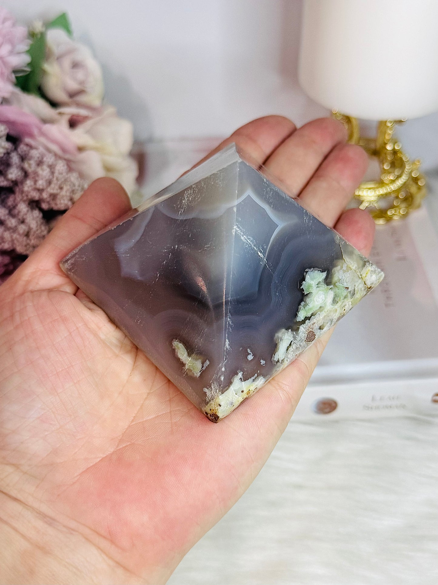 Green Flower Agate Pyramid 7.5cm