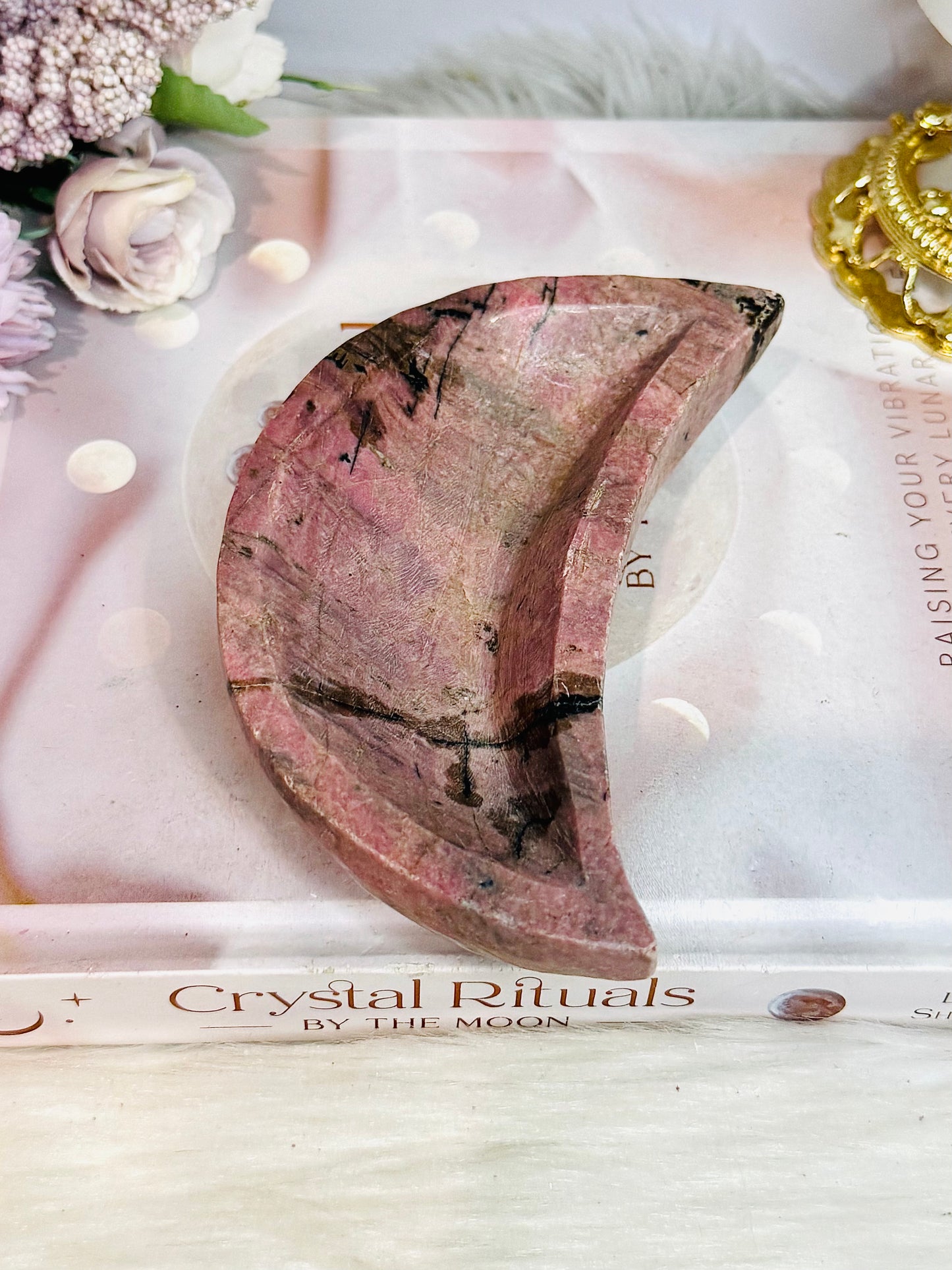 Large Rhodonite Moon Bowl 449g