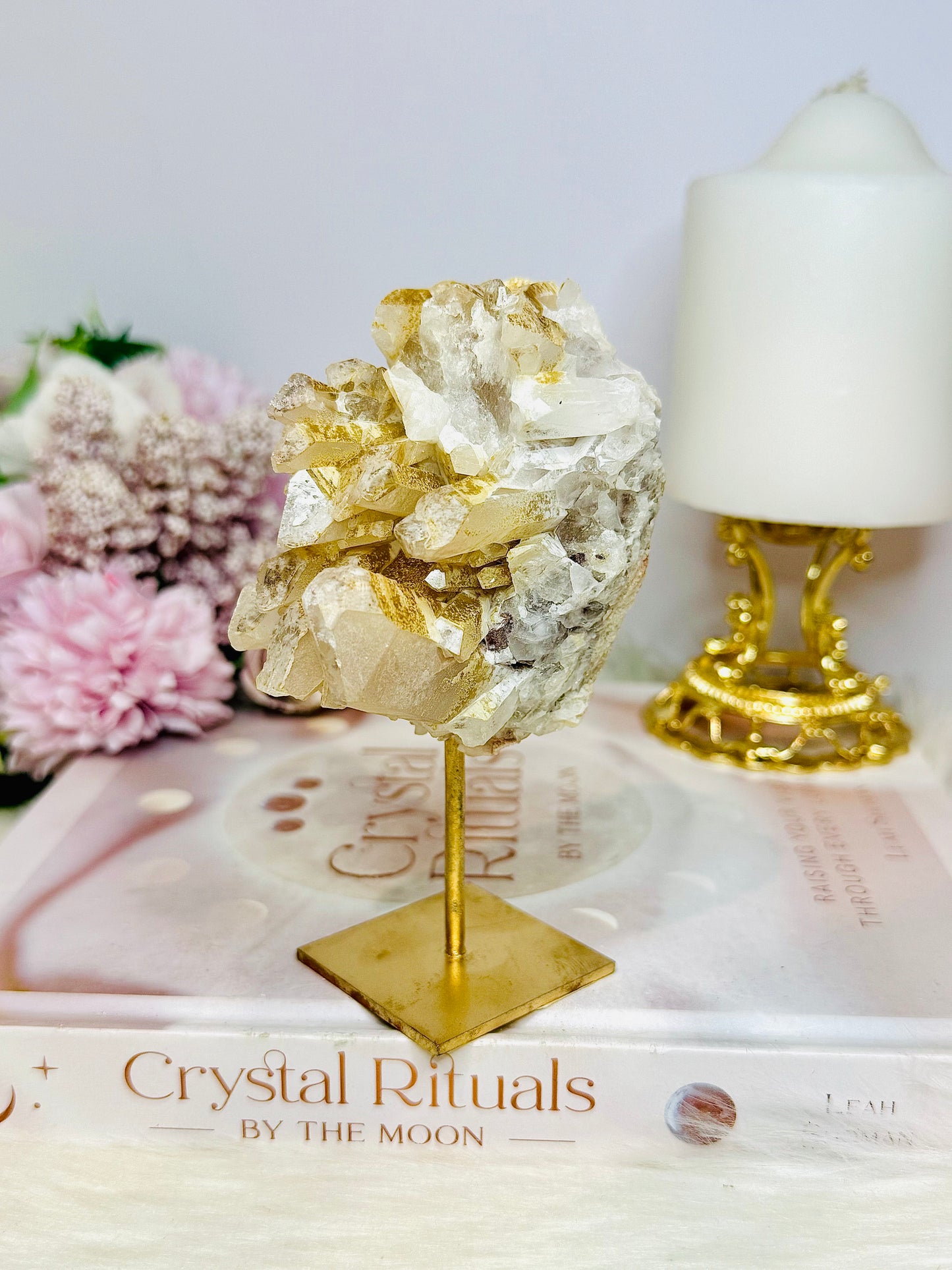 Natural Lithium Cluster Specimen on Gold Stand 12cm 310g