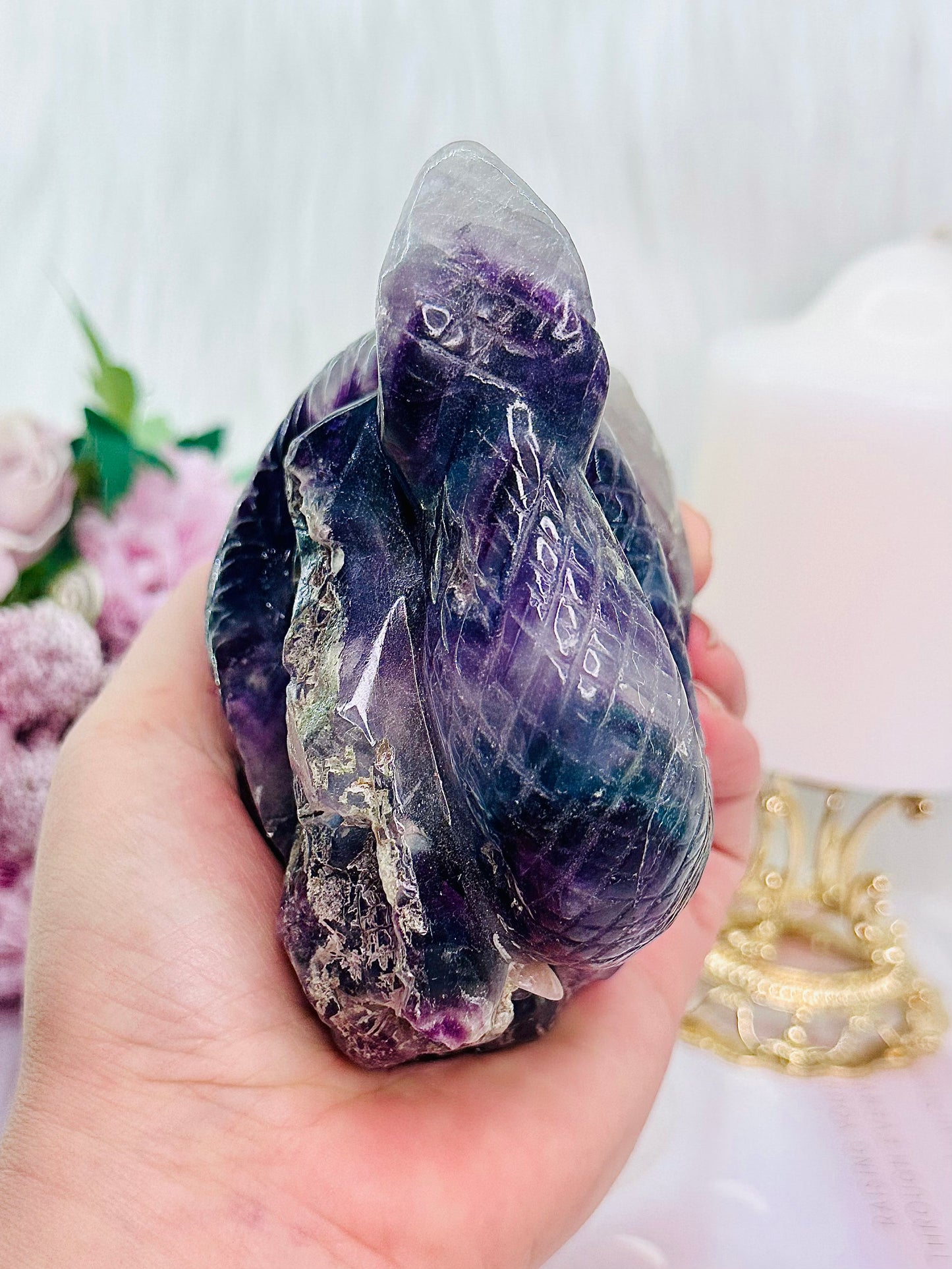 Clarity & Mental Enhancement ~ Beautiful Purple Fluorite Carved Snake 662grams