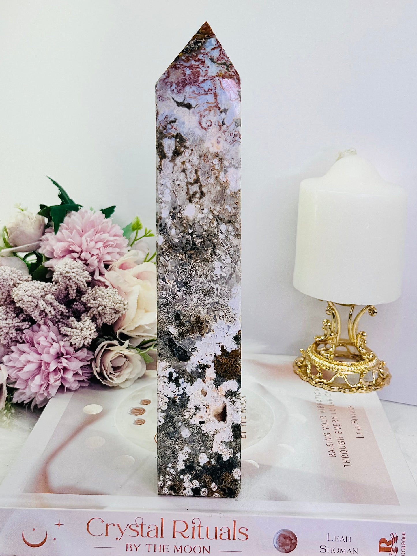Large Chunky 24cm 793gram Druzy Orbicular Ocean Jasper Tower