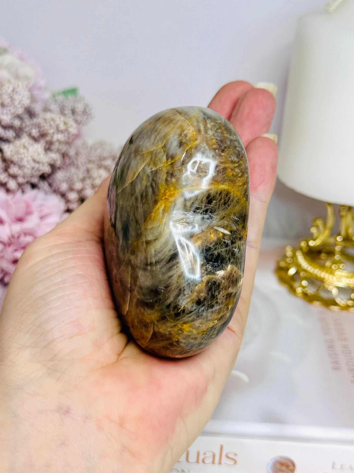 Black Moonstone Puffy Heart with Flash 243g