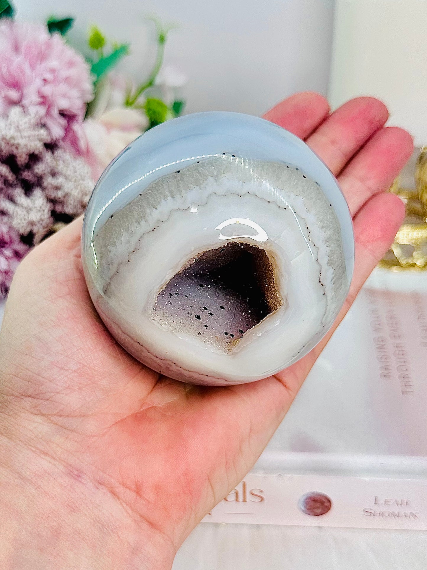Stunning Large 529gram Sugar Druzy Agate Sphere on Stand