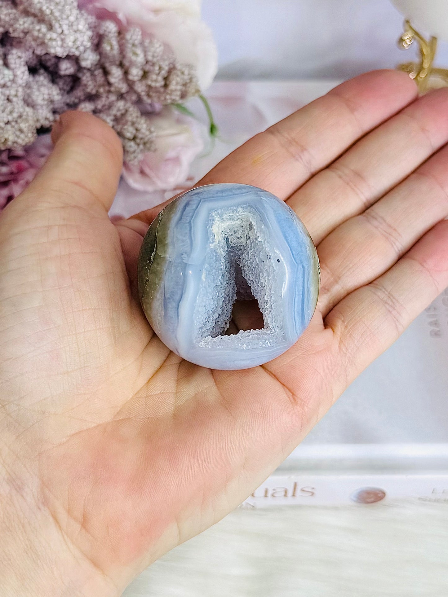 Blue Lace Agate Druzy Sphere On Stand 4.5cm